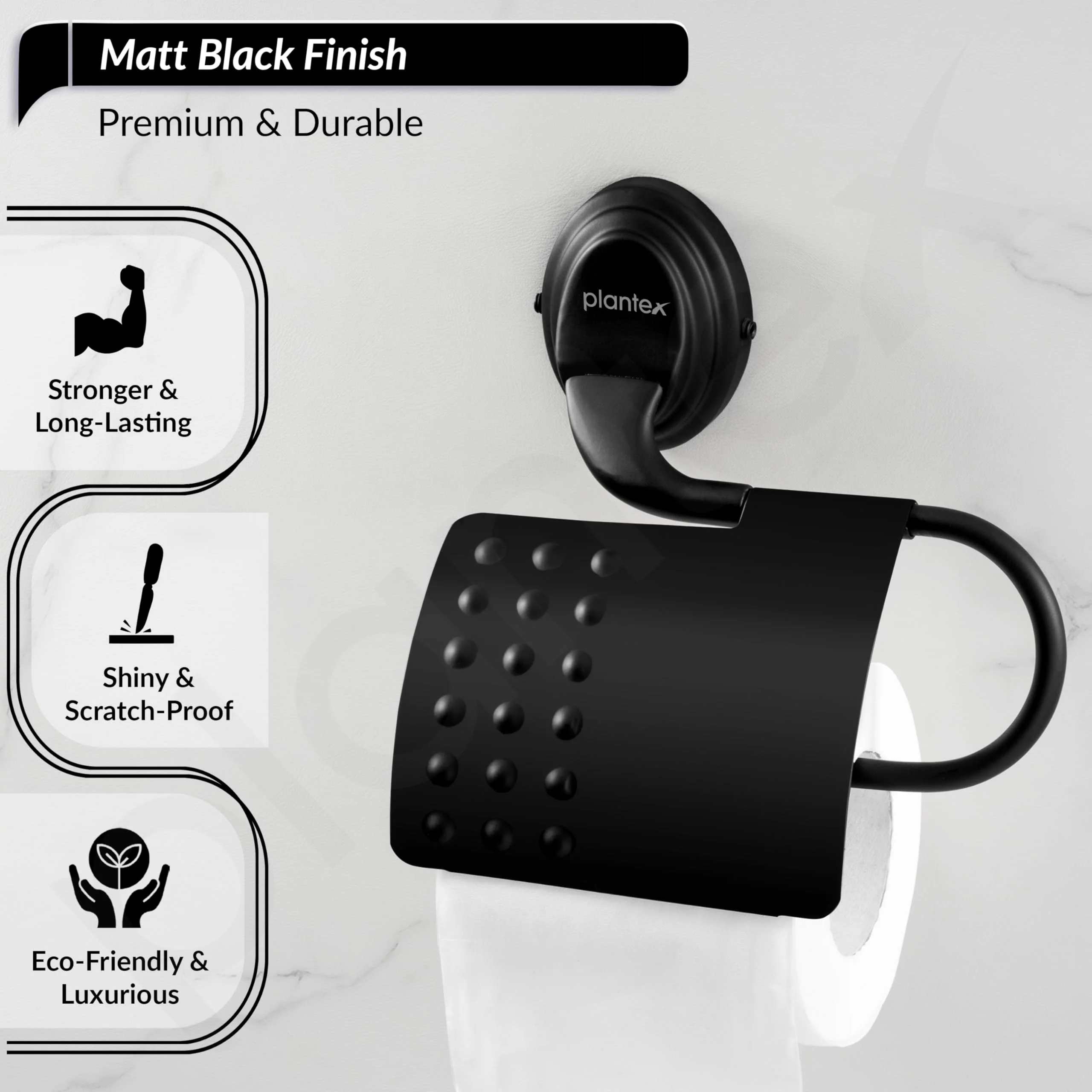 Plantex 304 Grade Stainless Steel Toilet/Tissue Paper Holder Stand for Washroom/Bathroom Accessories - Cubic (Black) - Image 3