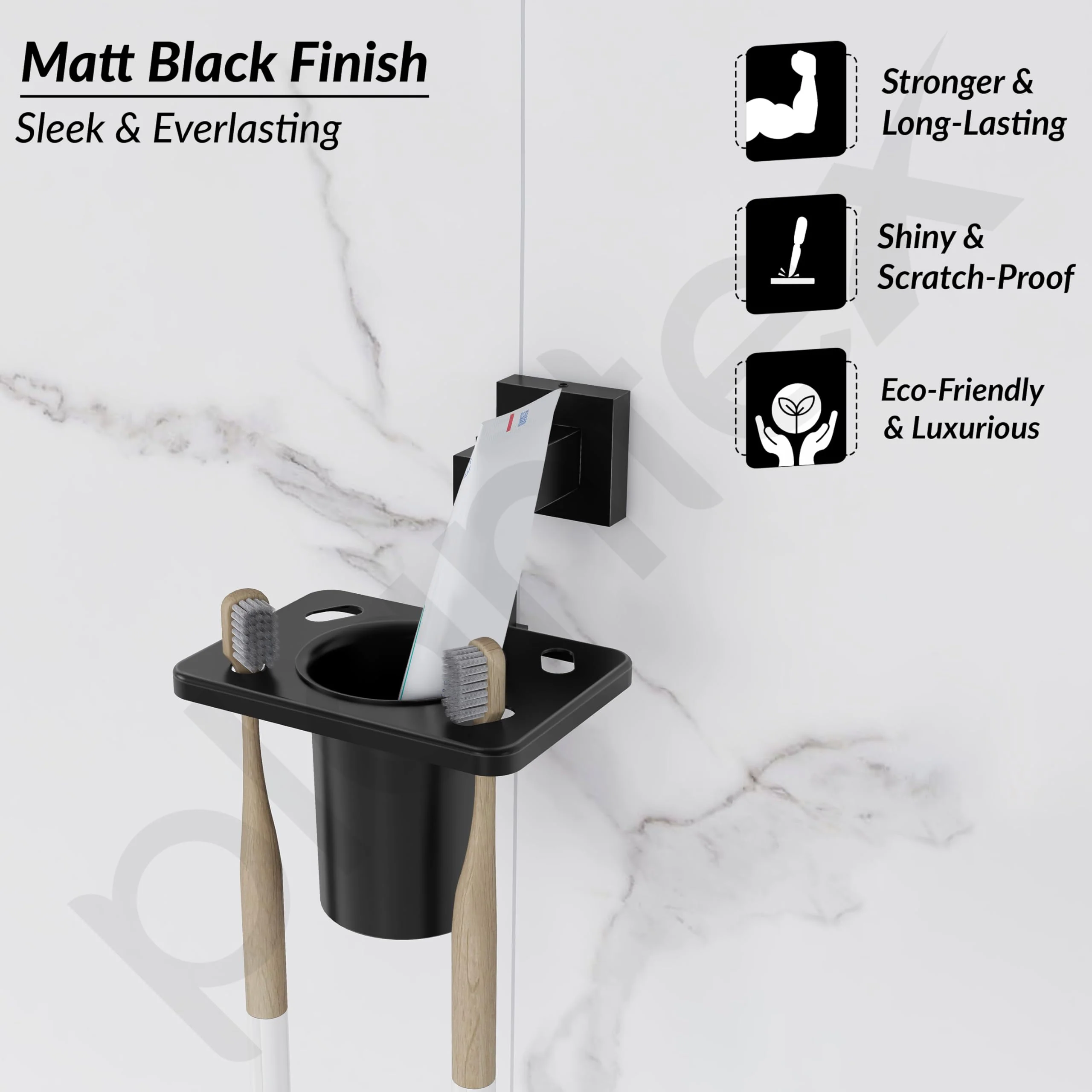 Plantex 304 Grade Stainless Steel Tooth Brush Holder/Tumbler Holder/Bathroom Accessories - Splash (Black) - Image 5
