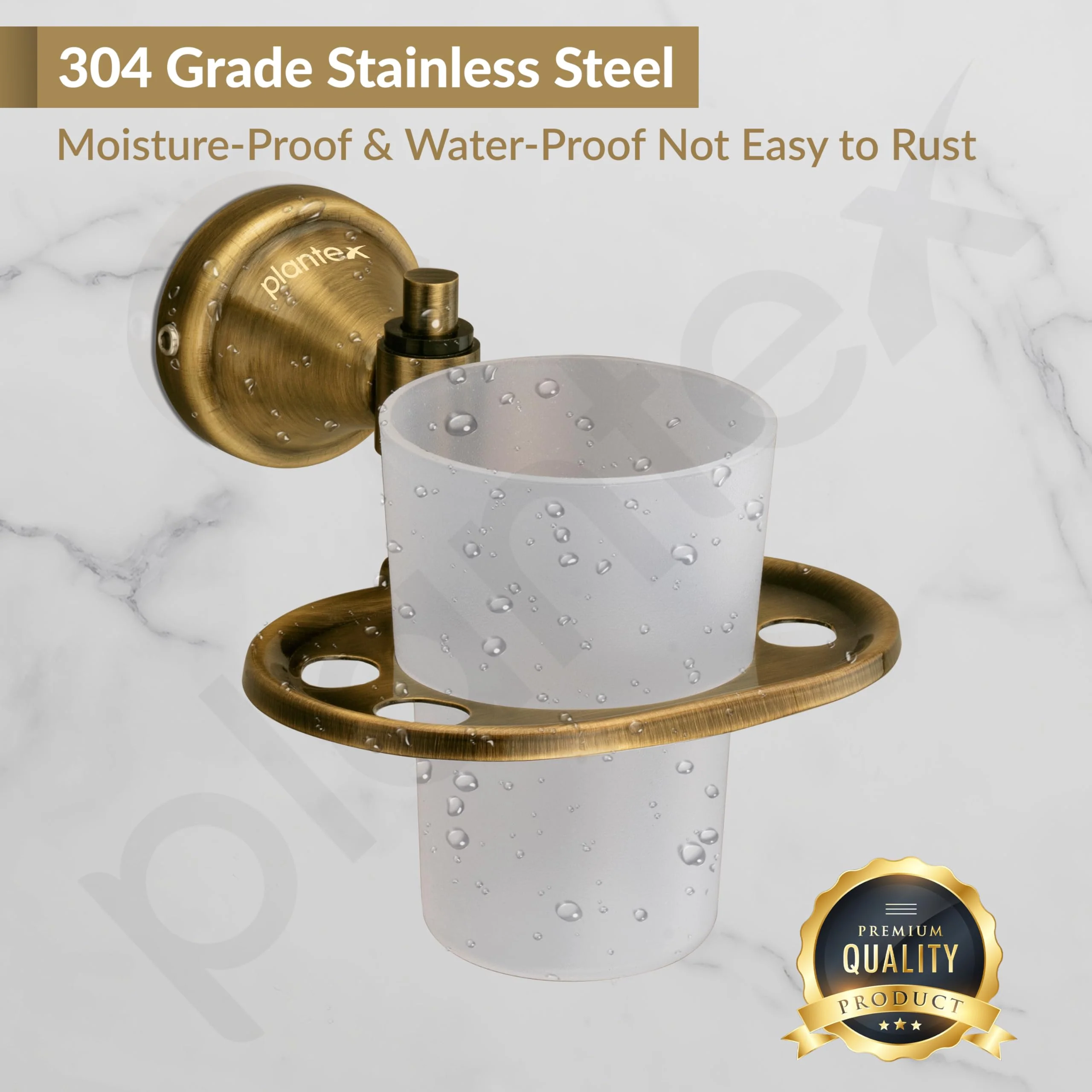 Plantex 304 Grade Stainless Steel Toothbrush Holder/ABS Tumbler Stand for Bathroom and Wash Basin/Bathroom Accessories - Niko (Antique) - Image 6