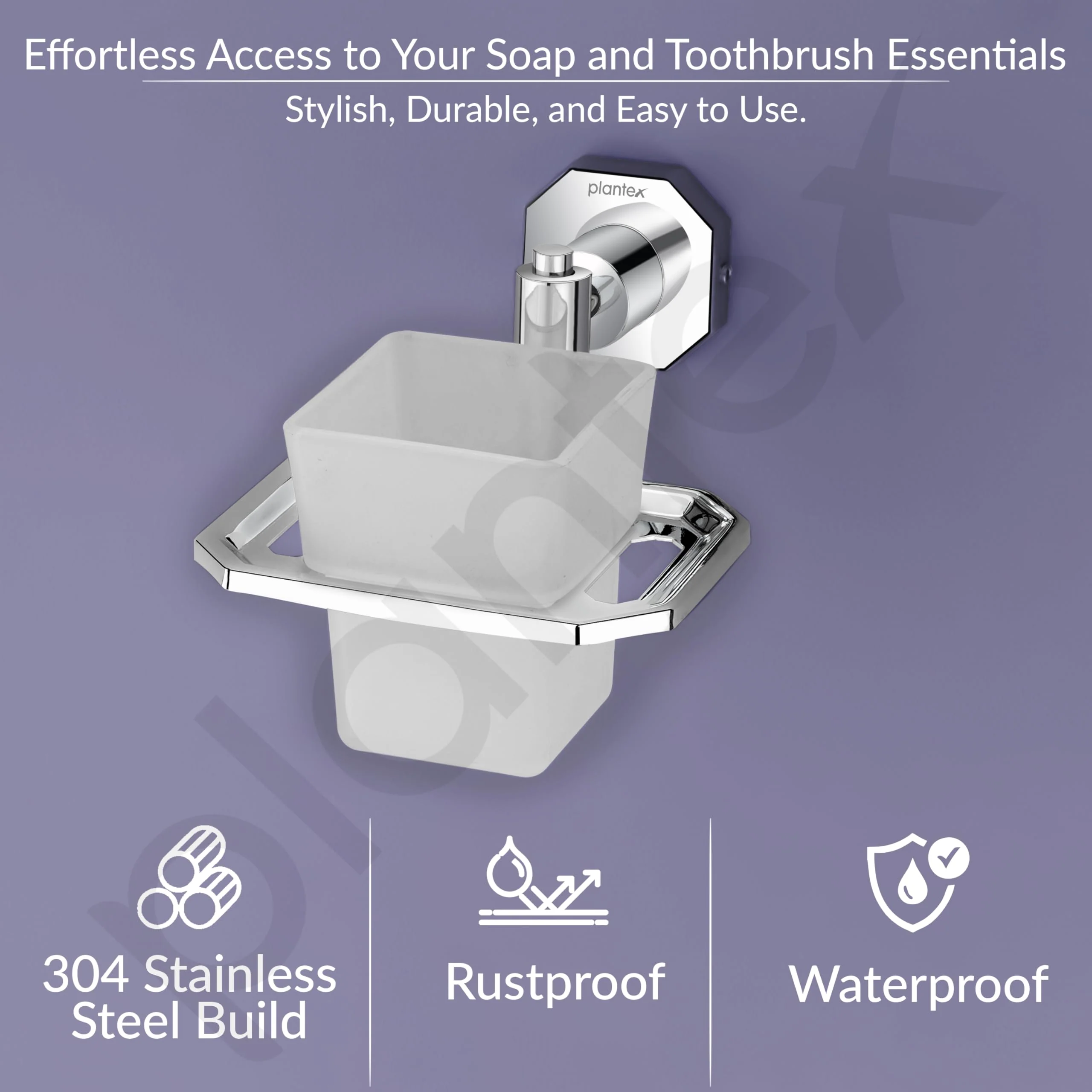 Plantex 304 Grade Stainless Steel Toothbrush Holder and Tumbler Holder for Bathroom and WashBasin Bathroom Accessories - Nipron (Chrome) - Image 3