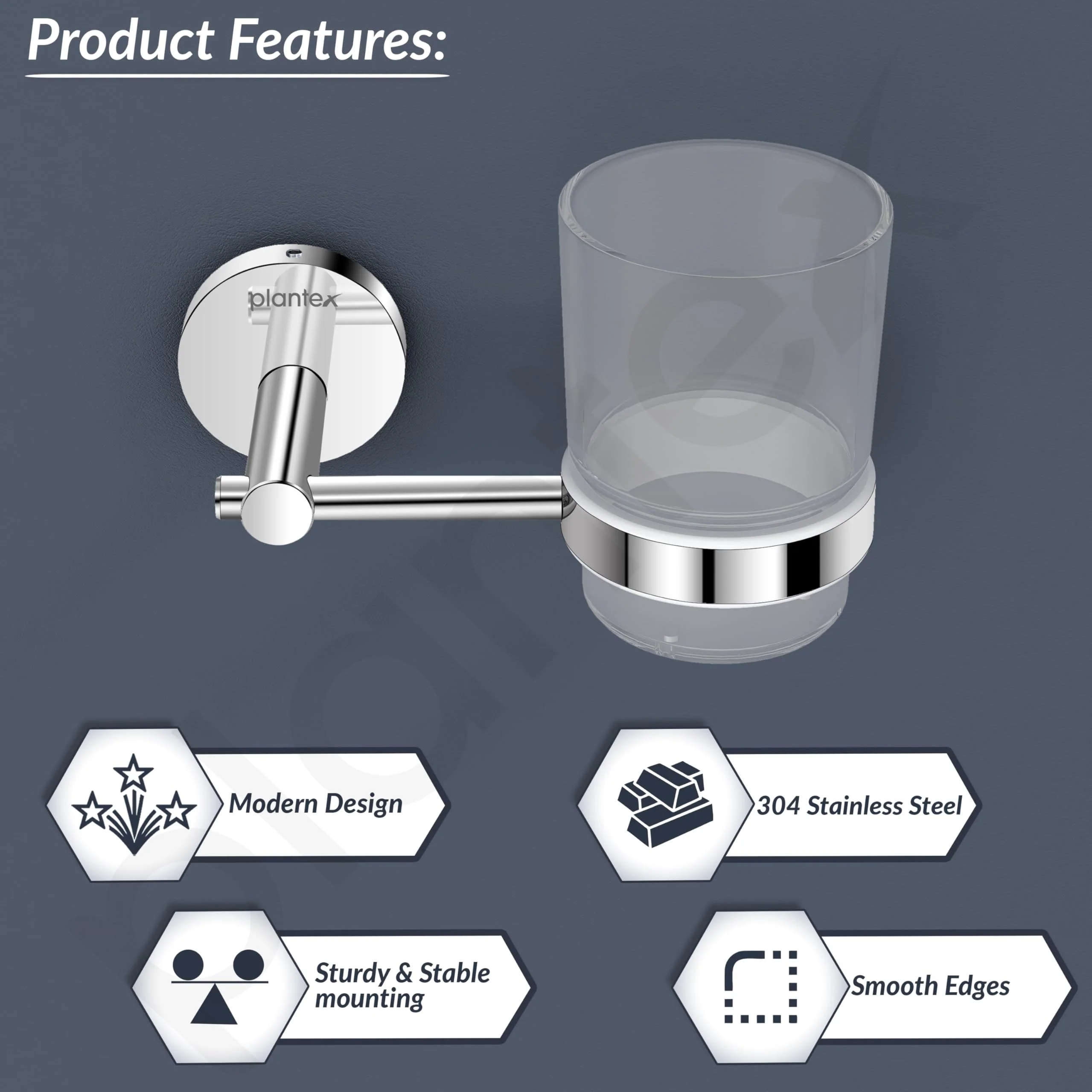 Plantex 304 Grade Stainless Steel Toothbrush, Paste and Tumbler Holder for Bathroom and Wash Basin/Bathroom Accessories - Oreo (Chrome) - Image 2