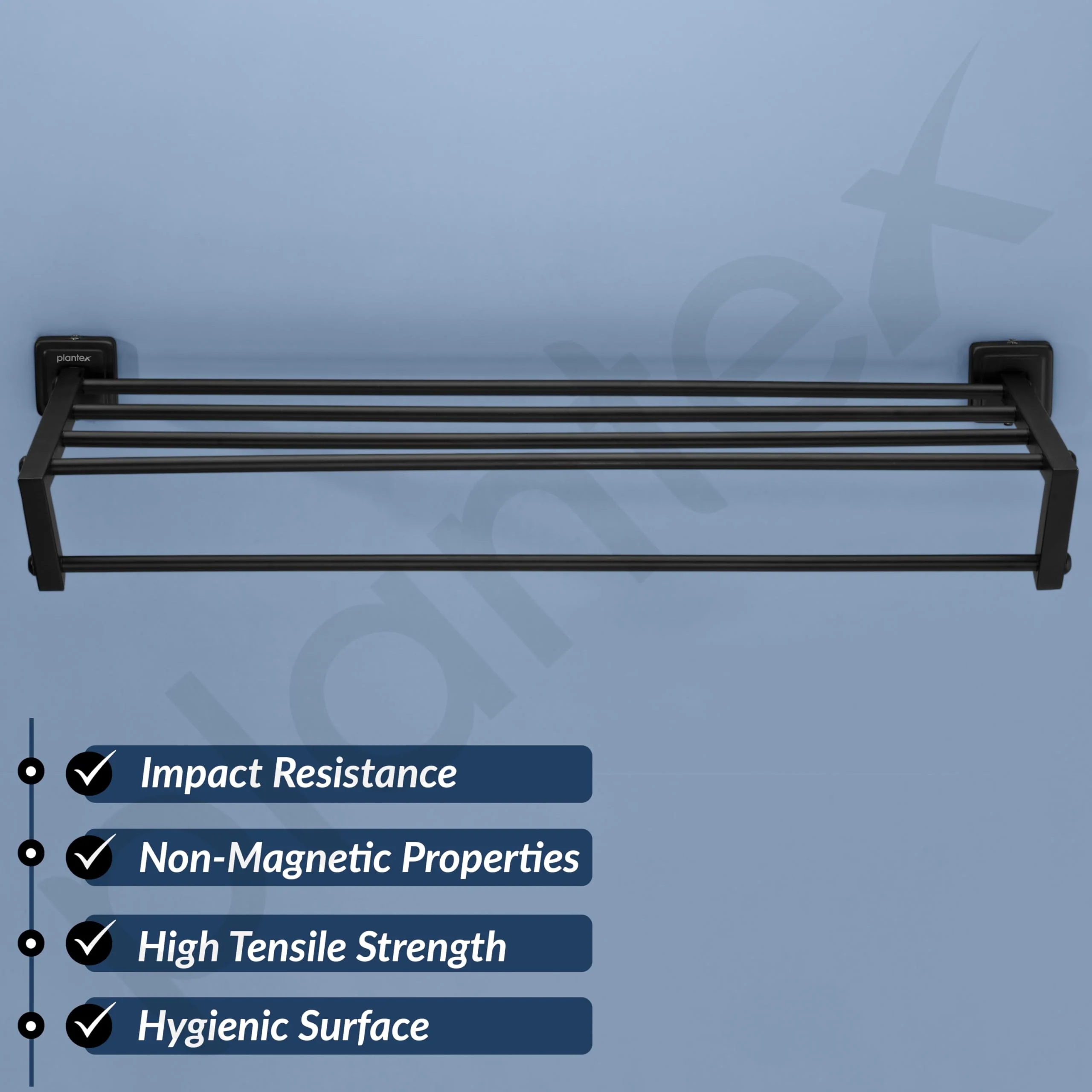 Plantex 304 Grade Stainless Steel Towel Rack in Bathroom/Towel Rod/Bathroom Towel Hanger for Wall/Bathroom Accessories (24 Inch - Black) Decan - Image 2