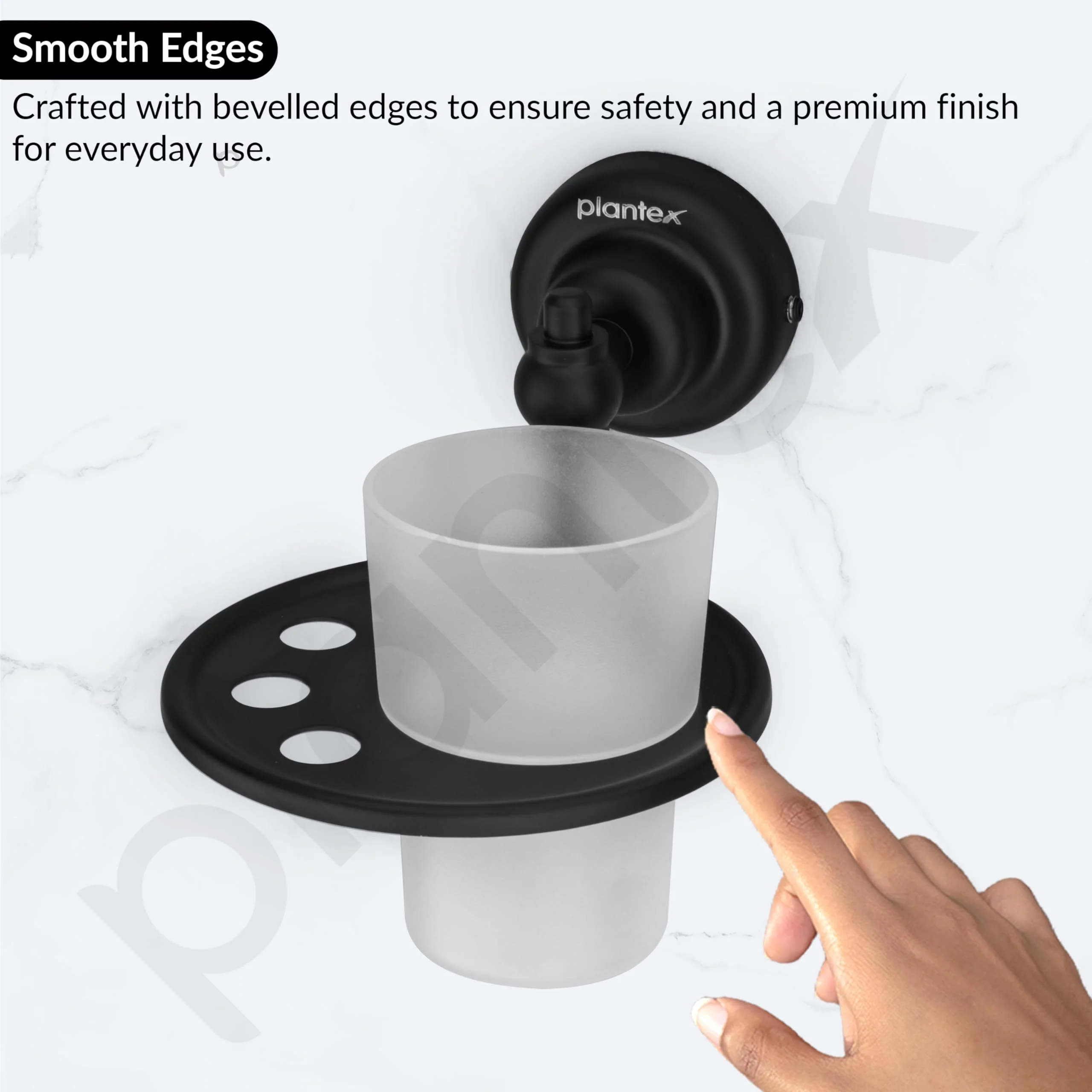 Plantex 304 Grade Stainless Steel Tumbler Holder/ABS Tooth Brush Stand/Bathroom Accessories - Skyllo (Black) - Image 7
