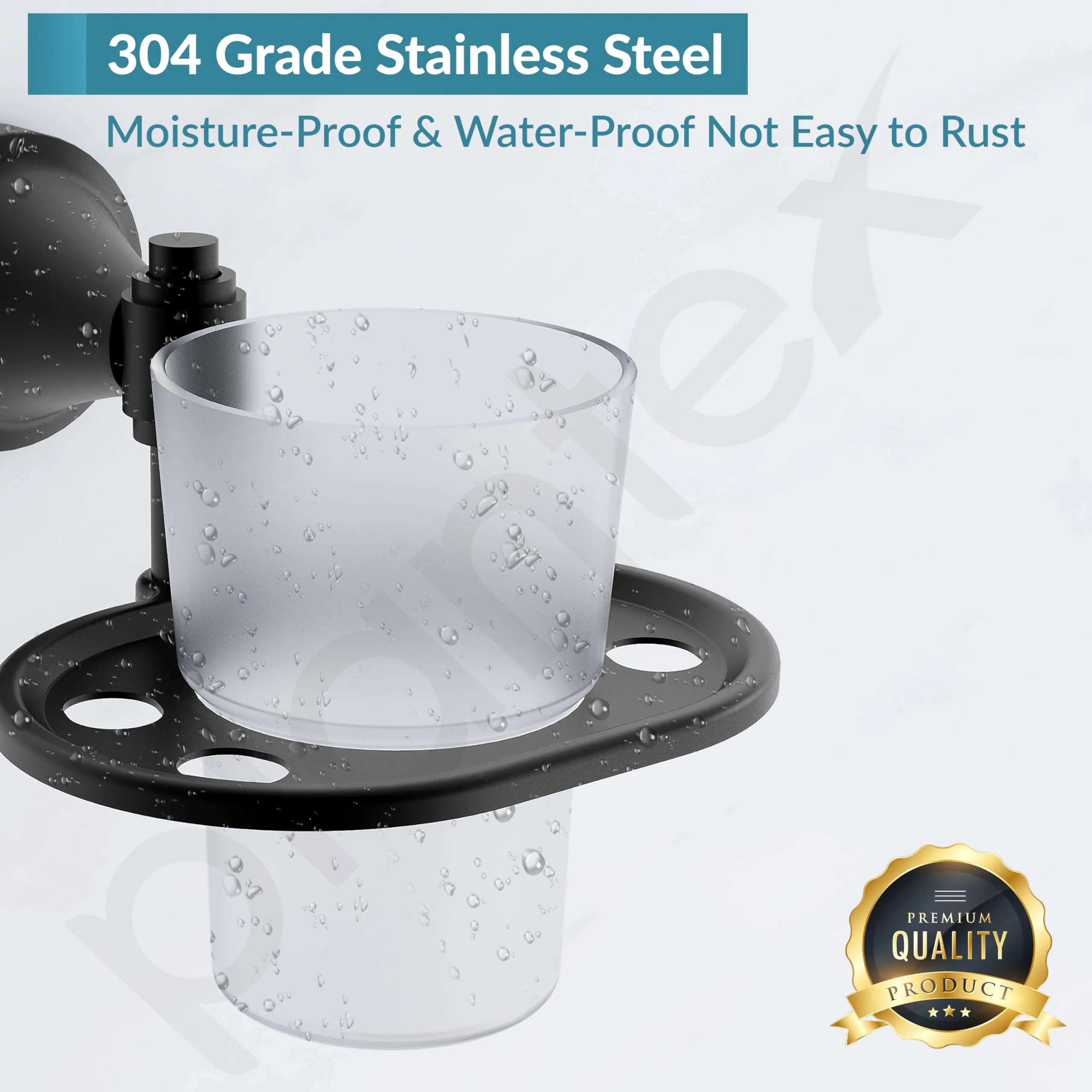 Plantex 304 Grade Stainless Steel Tumbler Holder Stand with Spaces for Toothbrush for Basin/Bathroom Accessories - Niko (Black) - Image 6