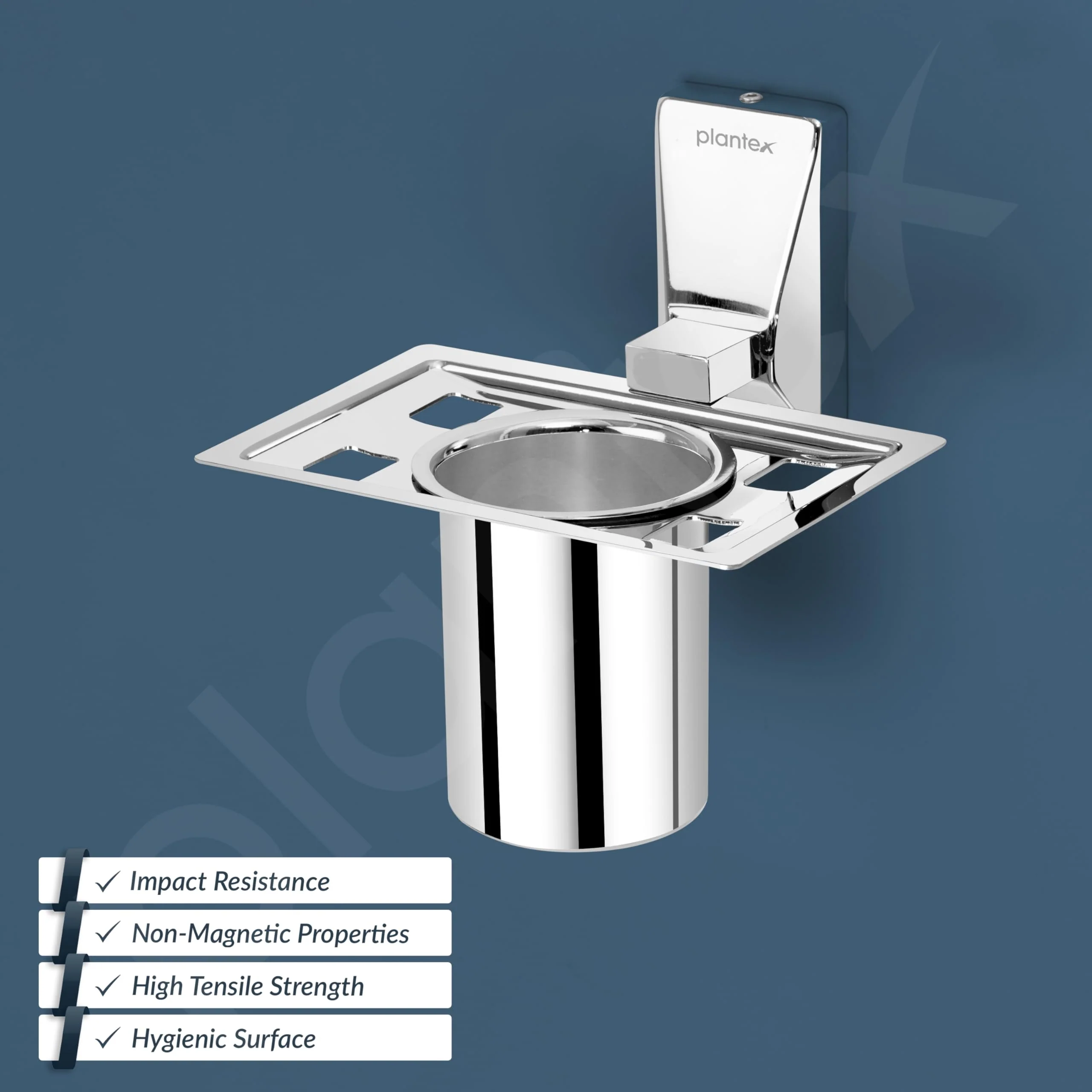 Plantex 304 Grade Stainless Steel Tumbler Holder/Tooth Brush Holder for Bathroom Accessories - Crystal (Chrome) - Image 2