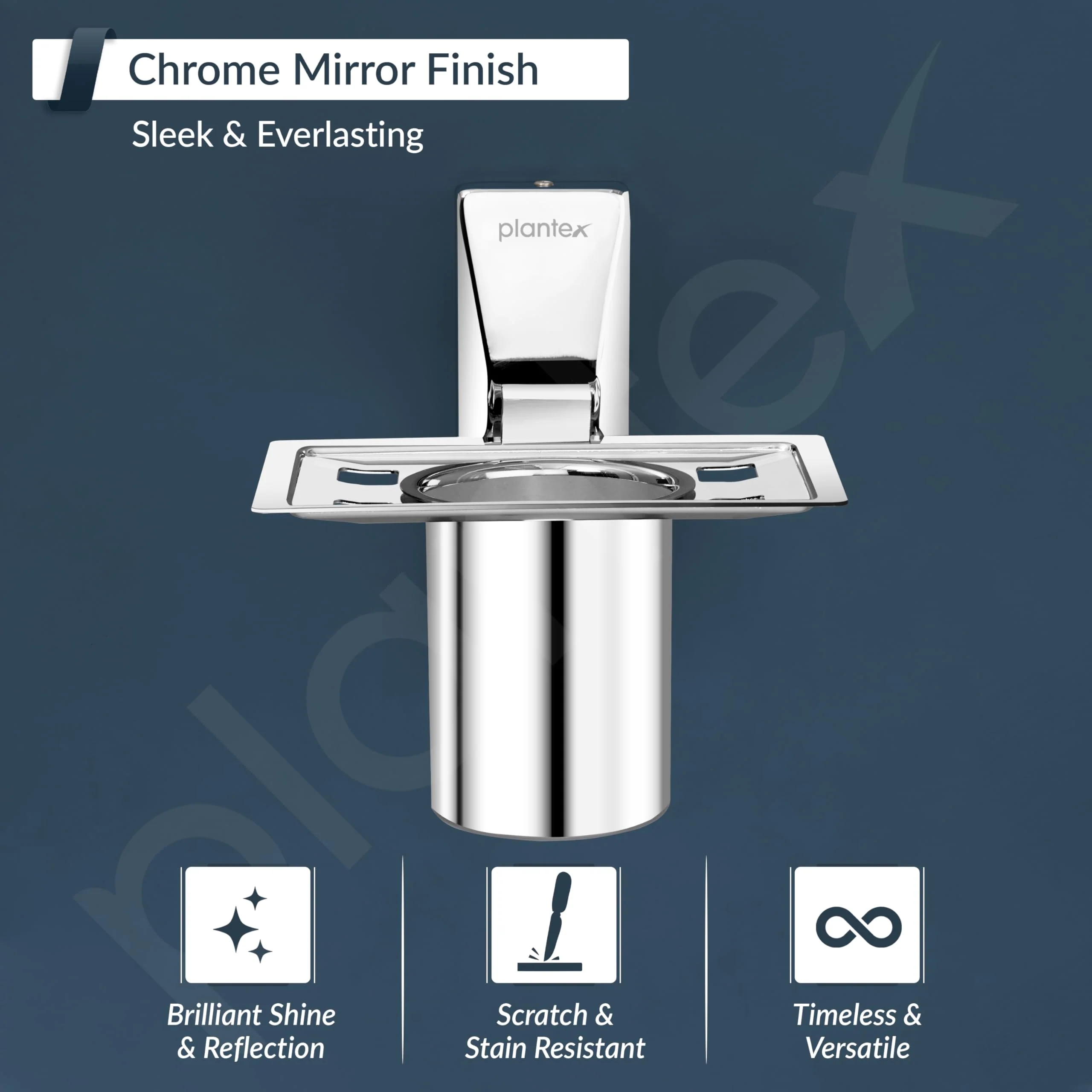 Plantex 304 Grade Stainless Steel Tumbler Holder/Tooth Brush Holder for Bathroom Accessories - Crystal (Chrome) - Image 3