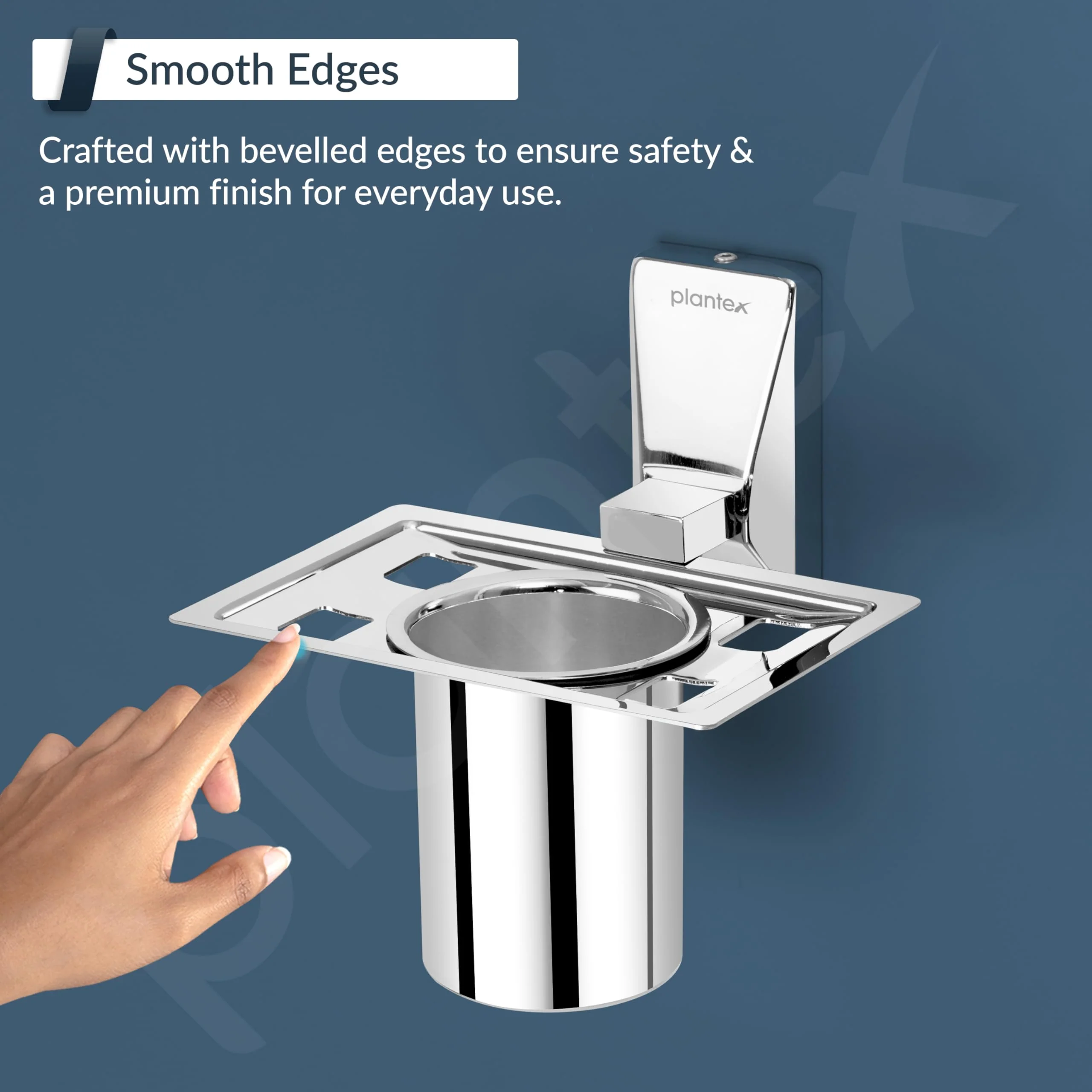 Plantex 304 Grade Stainless Steel Tumbler Holder/Tooth Brush Holder for Bathroom Accessories - Crystal (Chrome) - Image 7
