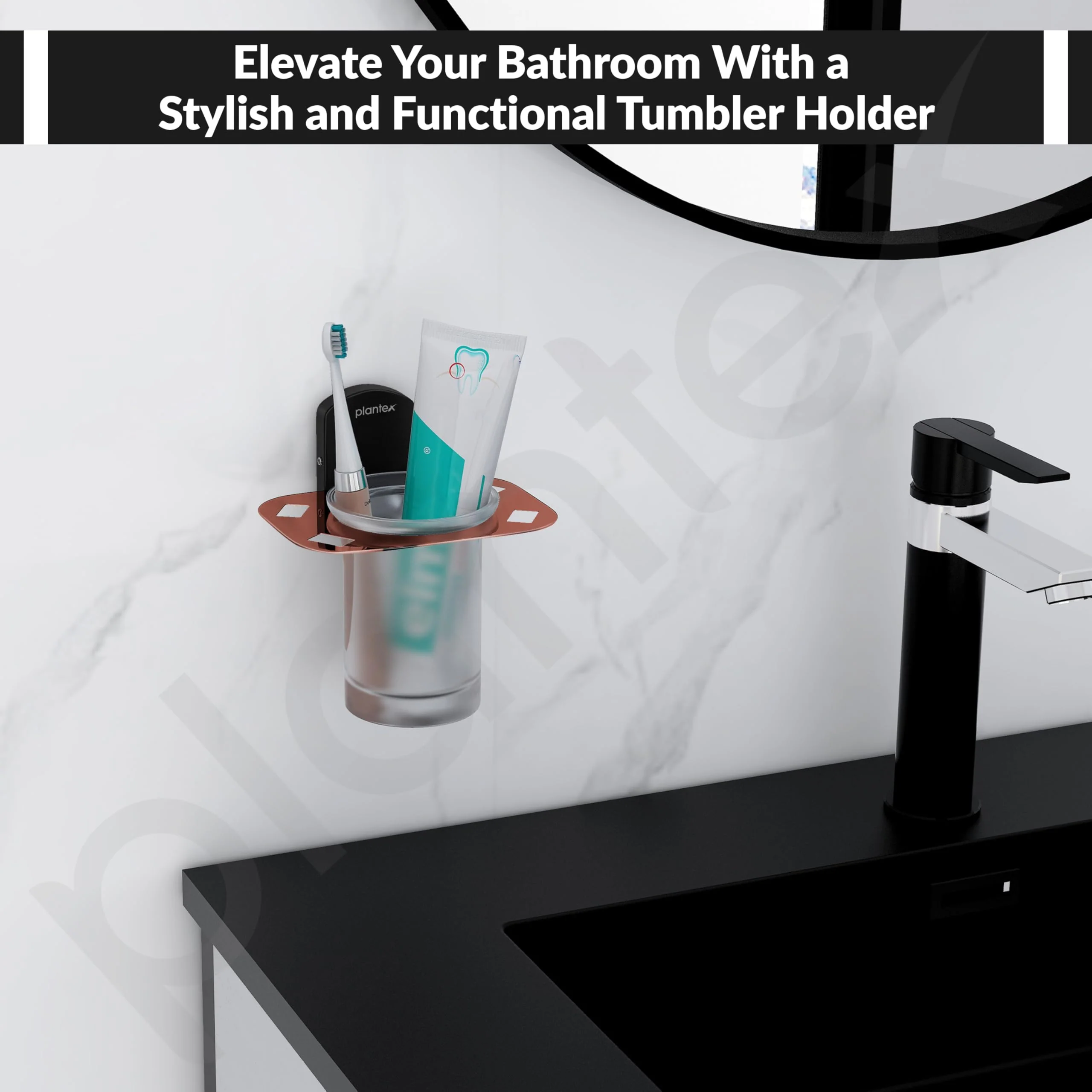Plantex 304 Grade Stainless Steel Tumbler Holder/Tooth Brush Holder for Bathroom/Bathroom Accessories - Pack of 1 (Parv-Rose Gold & Black) - Image 6