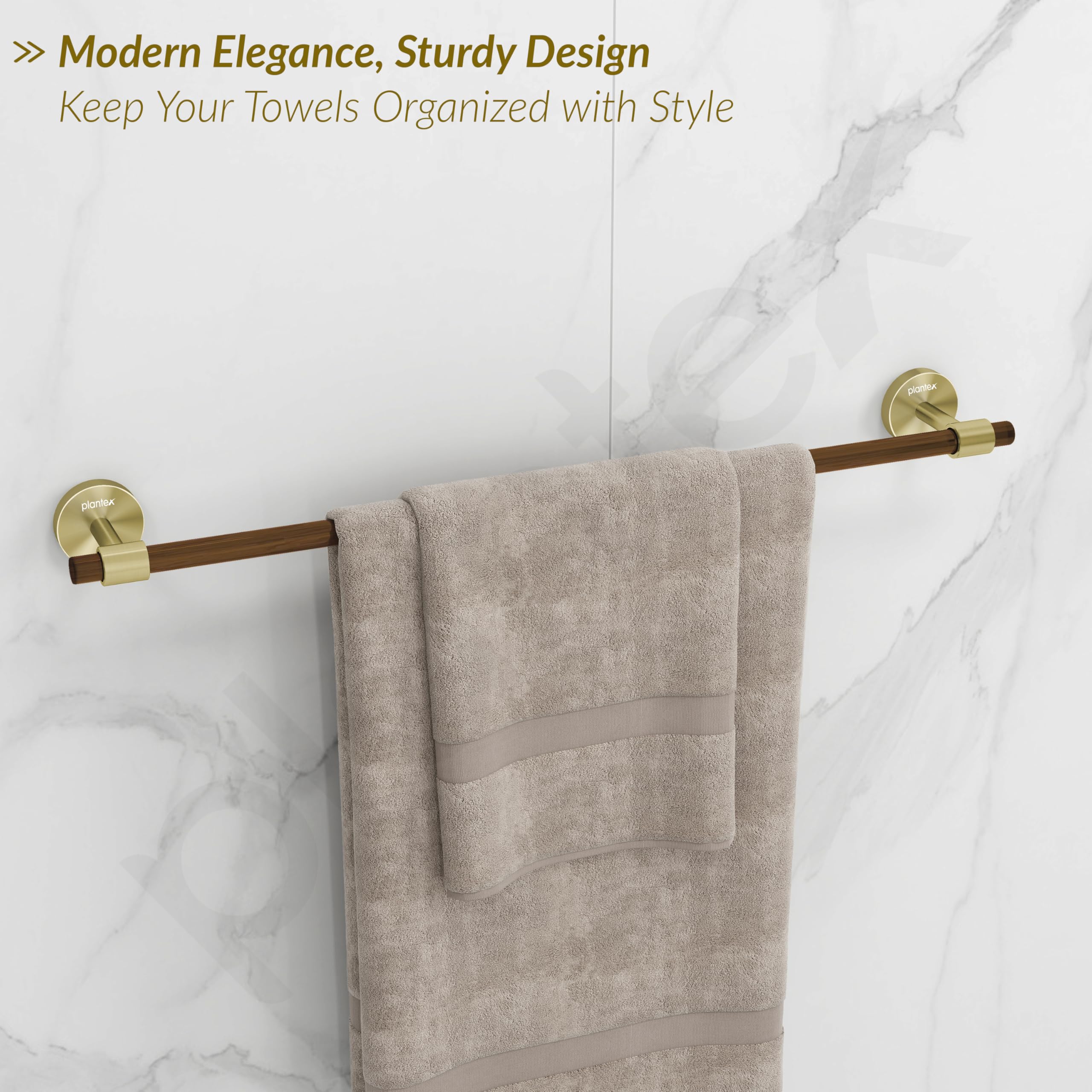 Plantex 304 Stainless Steel and Wood Bathroom Set/Glass Soap Holder & Tumbler Holder/Towel Rod/Napkin Hanger for Washbasin/Robe Hook/Bathroom Accessories - Set of 5 (Gold & Wood) - Image 7