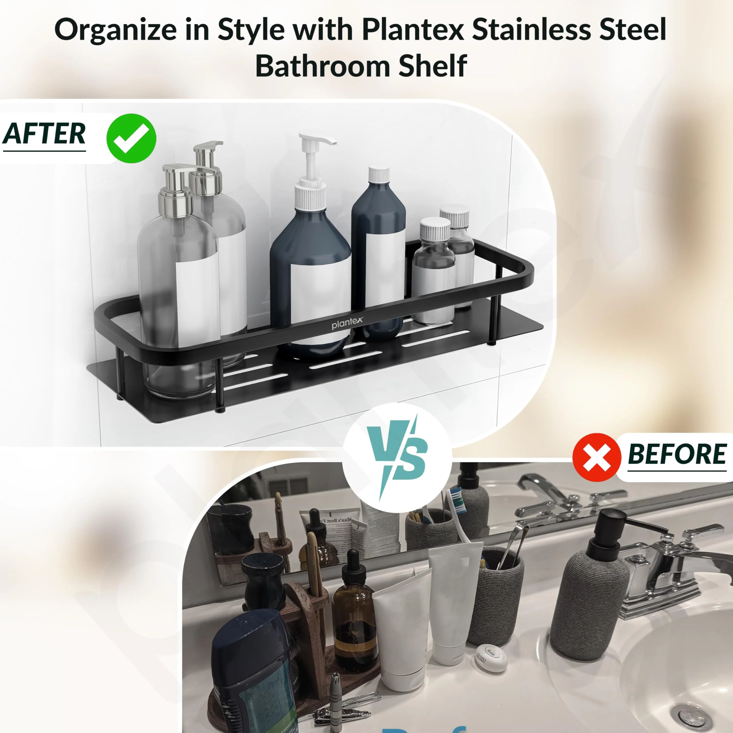 Plantex 304 Stainless Steel Bathroom Shelf/Wall Mounted Shelf for Bathroom/Kitchen Wall Shelf/Washroom Accessories Set- Pack of 2 (15X5 Inches-Black Finish) - Image 7