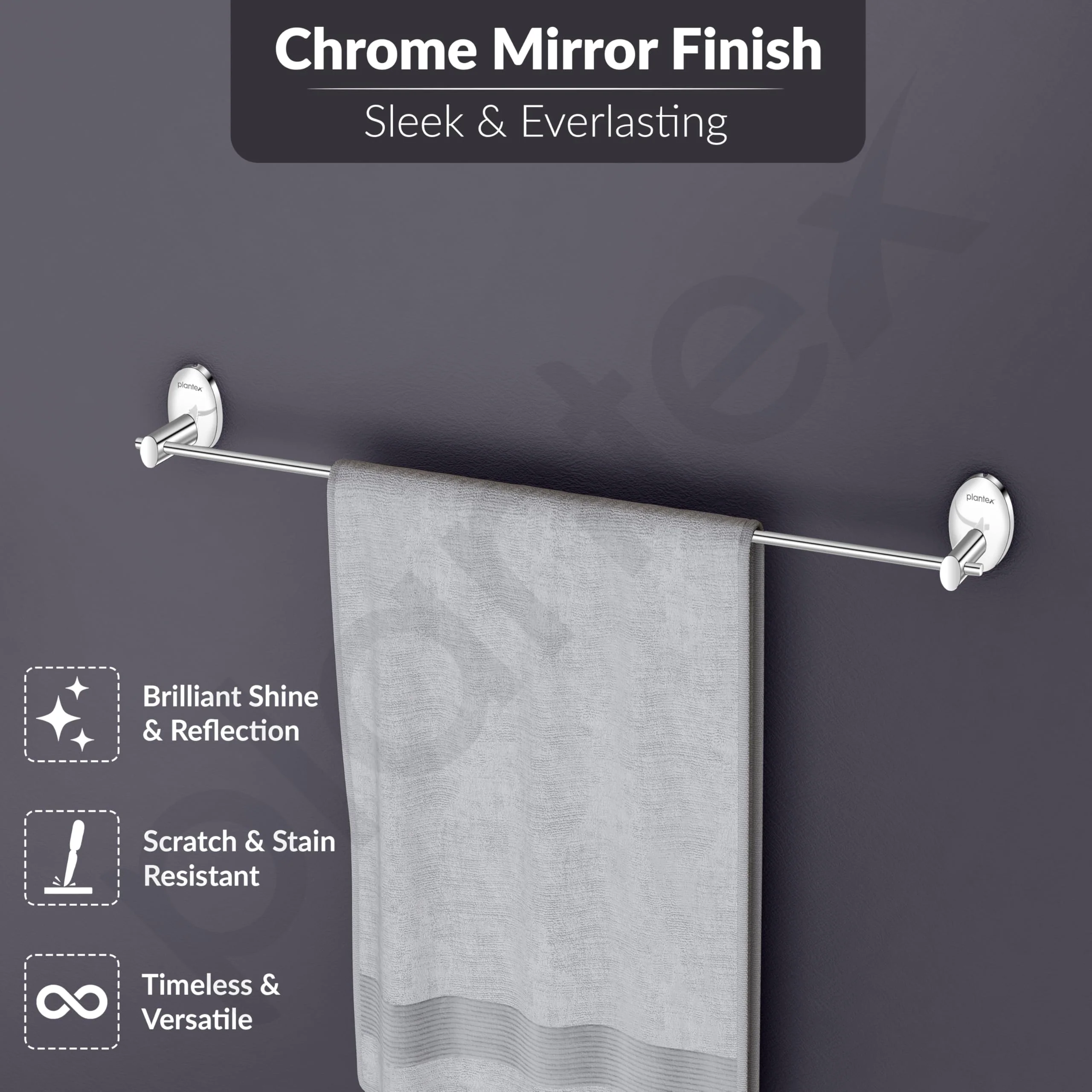 Plantex 304 Stainless Steel Single Towel Rod for Bathroom/Towel Holder in Bathroom/Towel Hanger/Bathroom Accessories - Oreva (Chrome) - Image 4