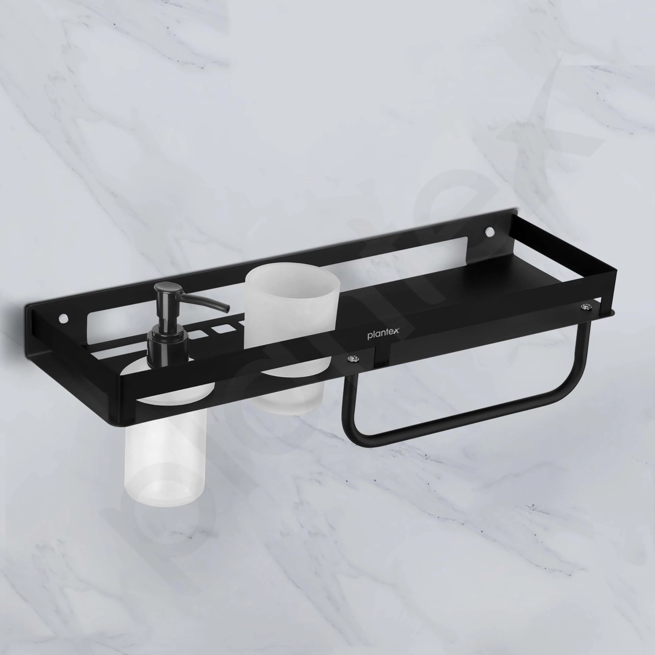 Plantex 4in1 Shelf for Bathroom/Stainless Steel Shelf with Tumbler Holder, Liquid Soap Dispenser and Napkin Holder for Home/Office - Pack of 1 (Black) - Image 5