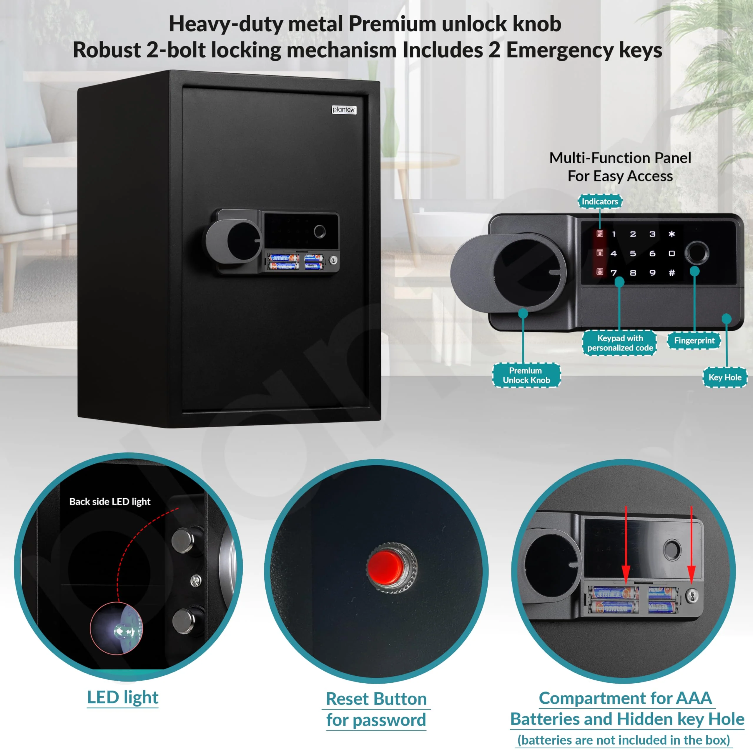 Plantex 56 Litre Digital Safe Locker For Home/Safety Locker Box with Biometric Fingerprint,Touchscreen & Emergency Key/Perfect Security Solution for Valuables/2 Years Warranty By Plantex - Black - Image 6