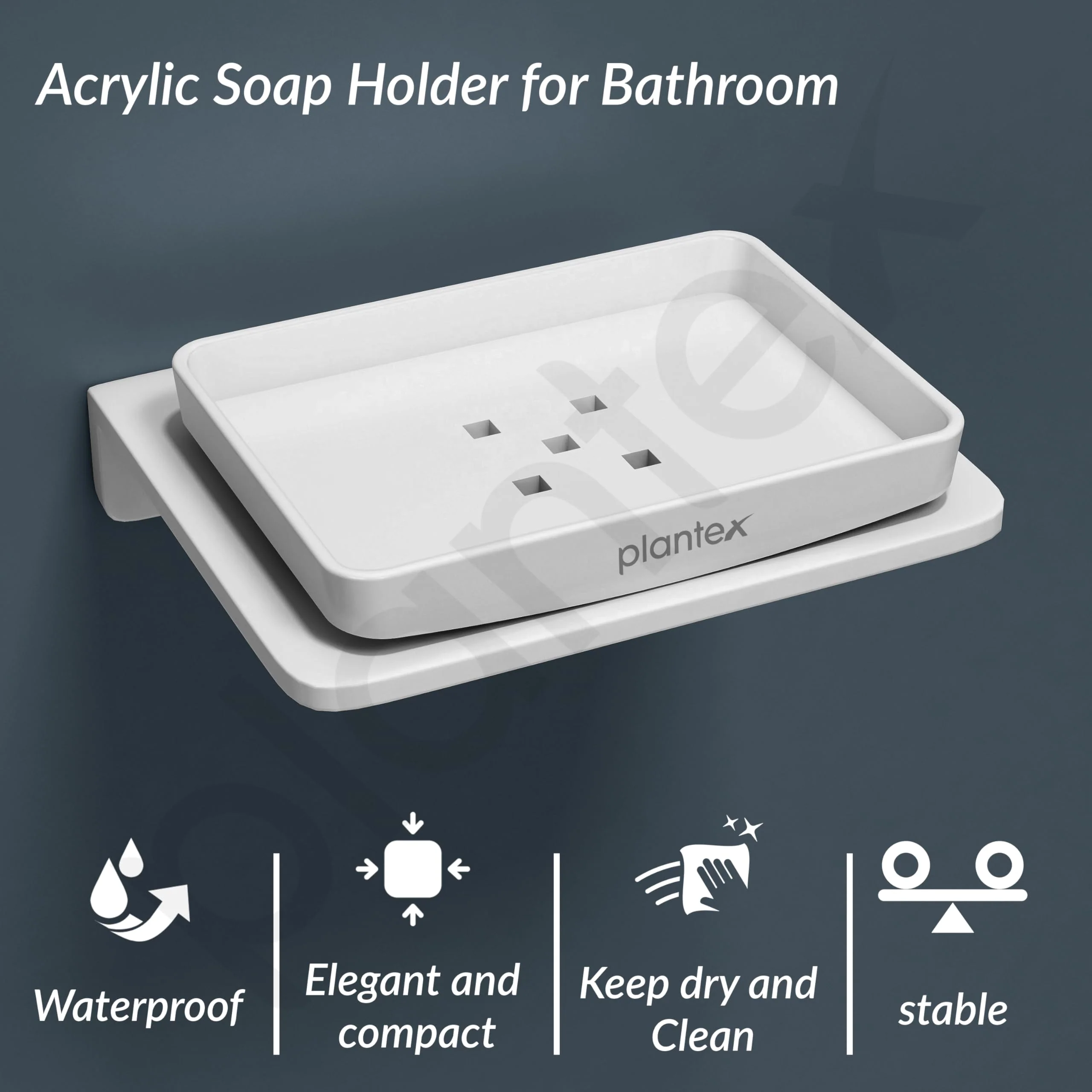 Plantex 5mm Acrylic Soap Dish for Bathroom/Wall Mounted Soap Holder/Soap Stand/Bathroom Accessories - (White) - Image 2