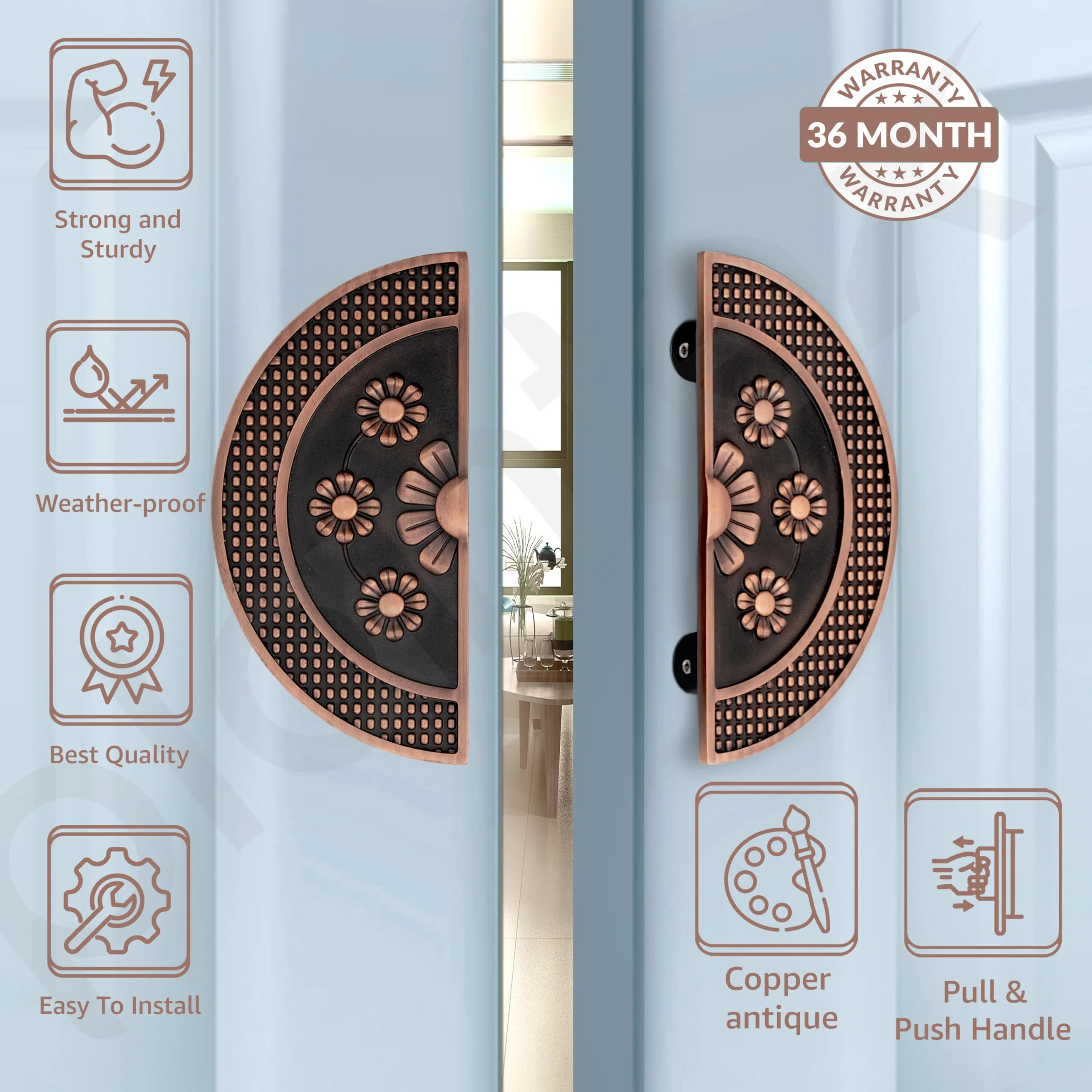 Plantex 6 Inch Main Door Handle/Aluminium Door Handle/Pull-Push Door Handle (Pack of 1, Copper Antique) - Image 2