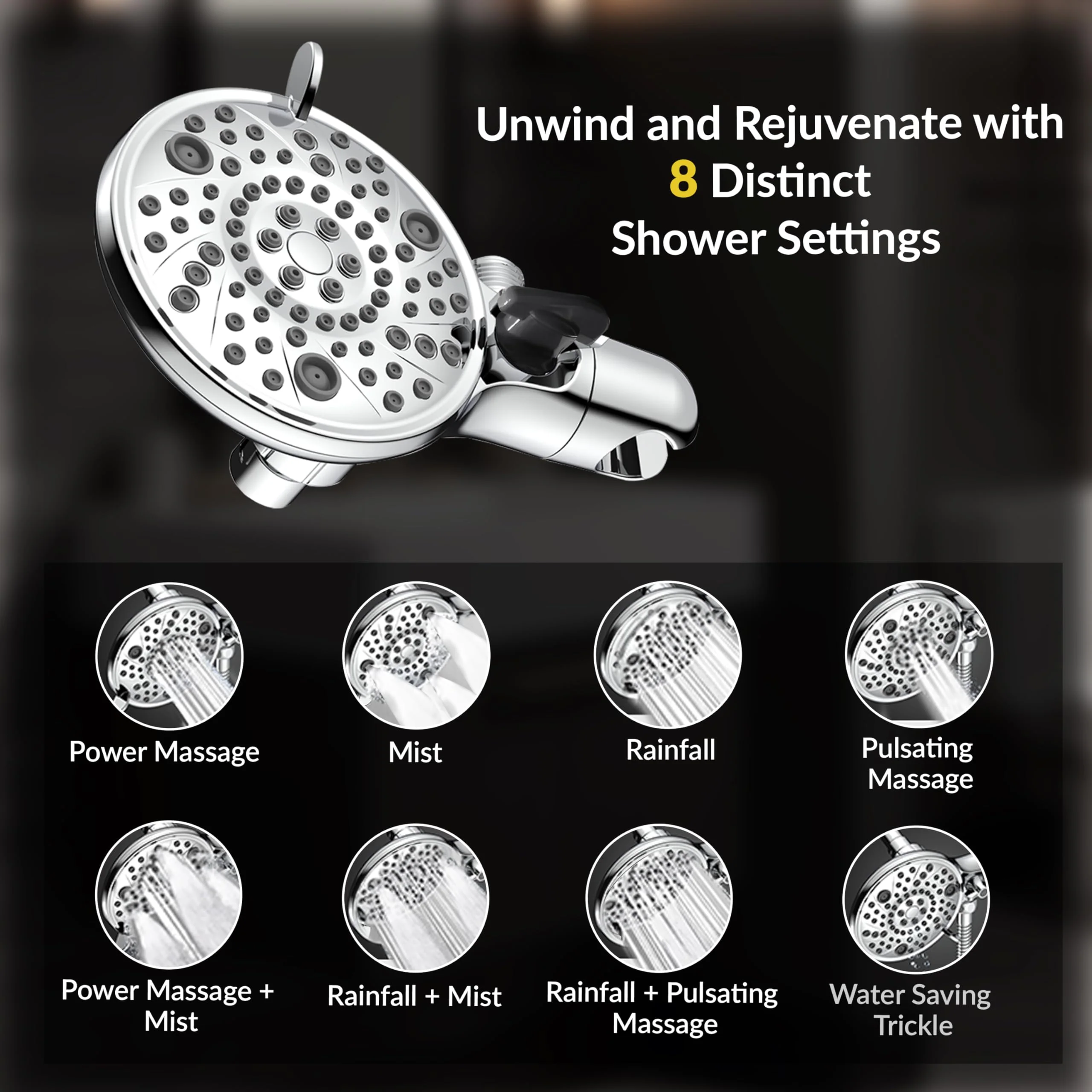 Plantex ABS 8 mode Bathroom Shower Set with 304 Stainless Steel 1.5 meter Flexible Hose Pipe/Handheld Shower Head with 10-inch Round Shower Head-Chrome - Image 6