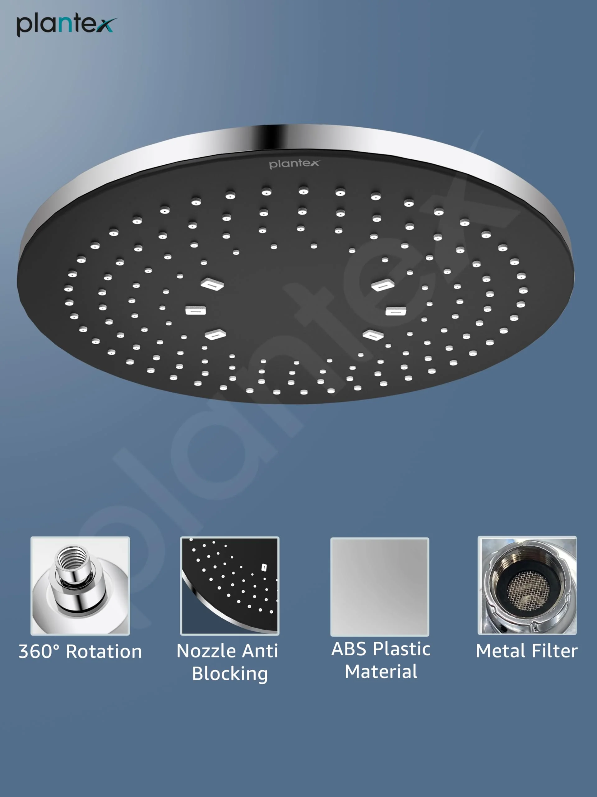Plantex ABS Round Shower Head for Bathroom/Adjustable Head shower/360ยฐ Rotatable Rain Shower Head for Bathroom/Pressurized Shower Head/Showers for bathroom-Chrome & Matte Black - Image 5