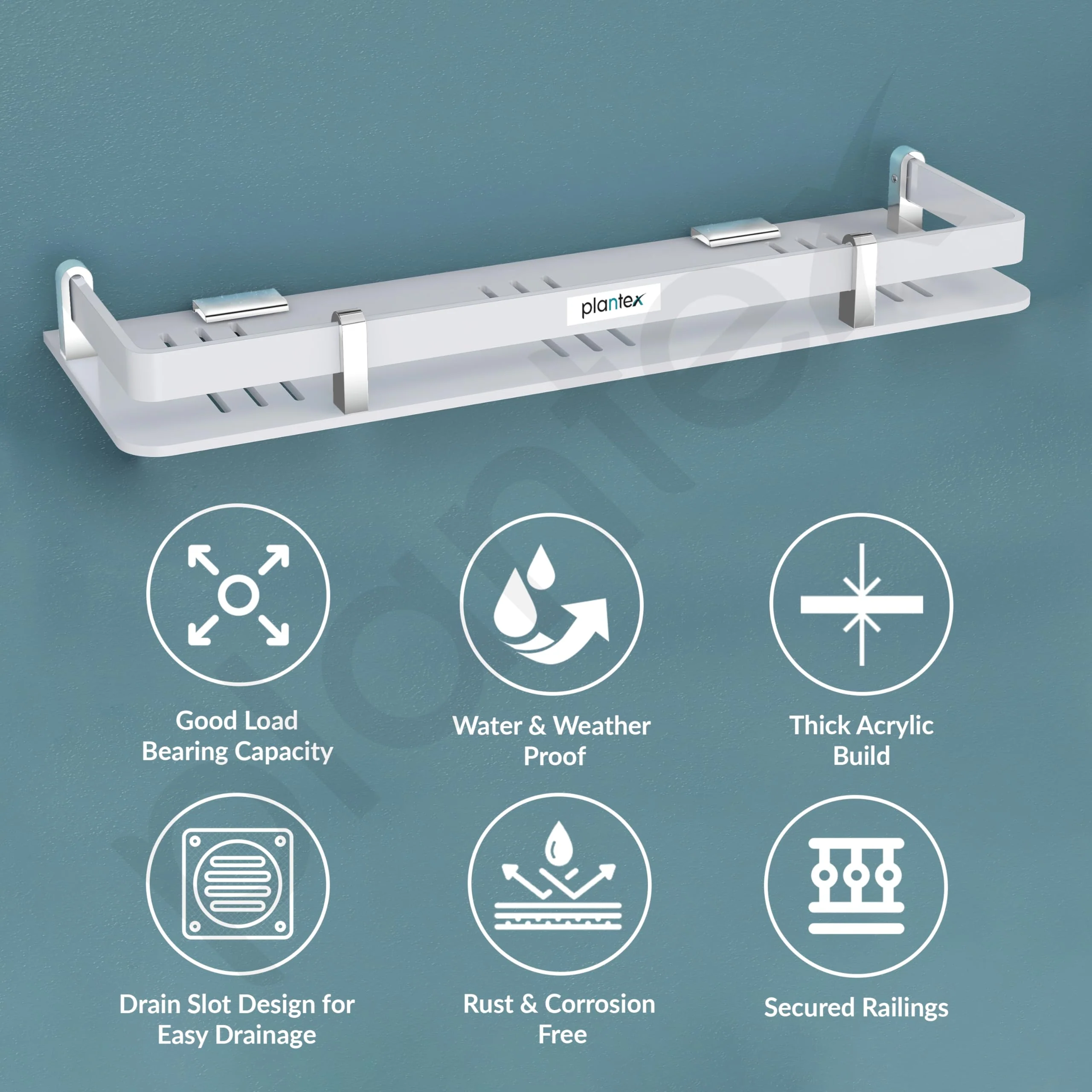Plantex Acrylic Bathroom Shelf/Shelf for Bathroom Wall/Bathroom Shelf Rack/Kitchen Organiser/Stand (15x5 Inches-White) - Image 4