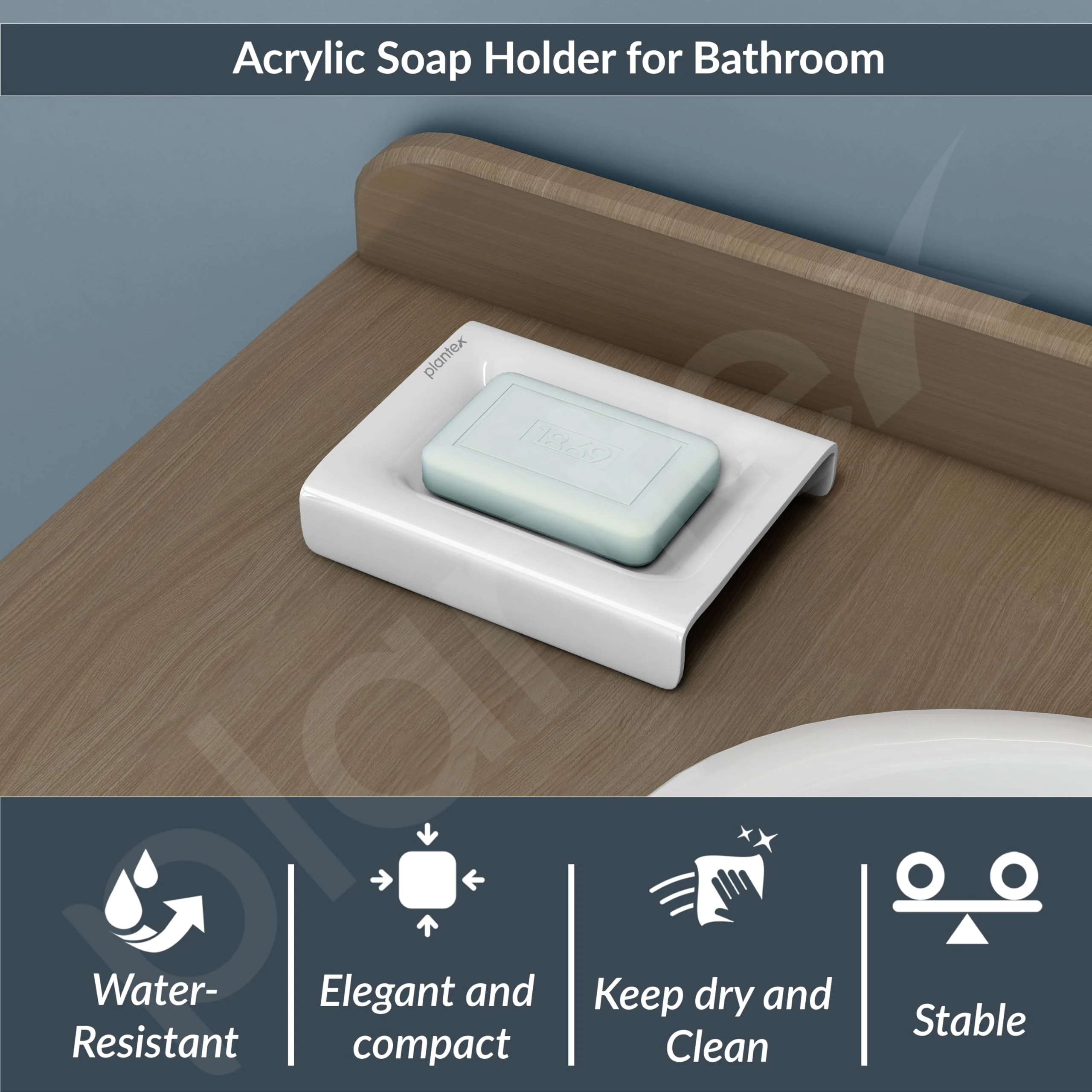 Plantex Acrylic Floor Soap Holder for Bathroom/Soap Case/Soap Dish/Bathroom Accessories - (White) - Image 2