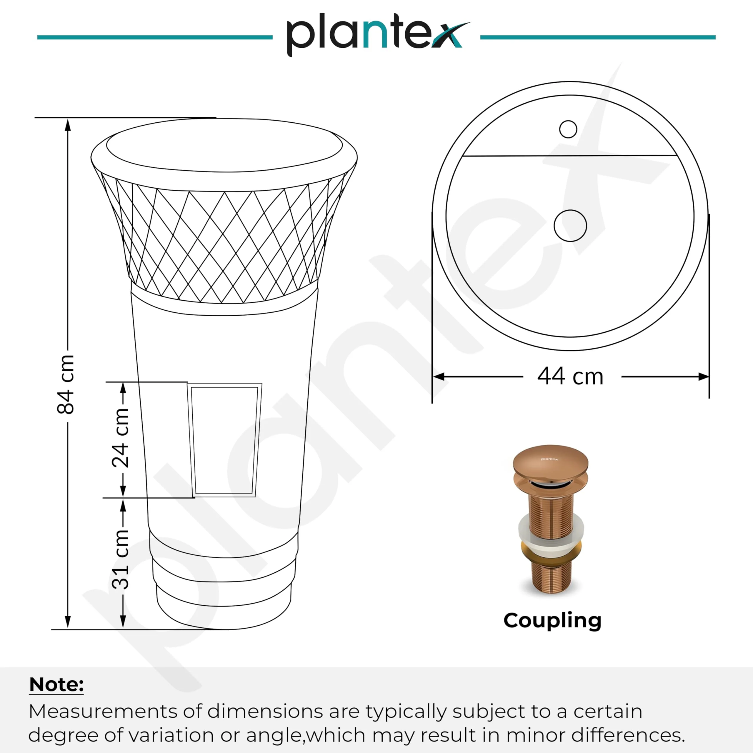 Plantex Acrylic Resin & Quartz Pedestal Basin for Bathroom/Designer One Piece Pedestal Free Standing Round Wash Basin for living Room/Hotel (White & Grey) - Image 5