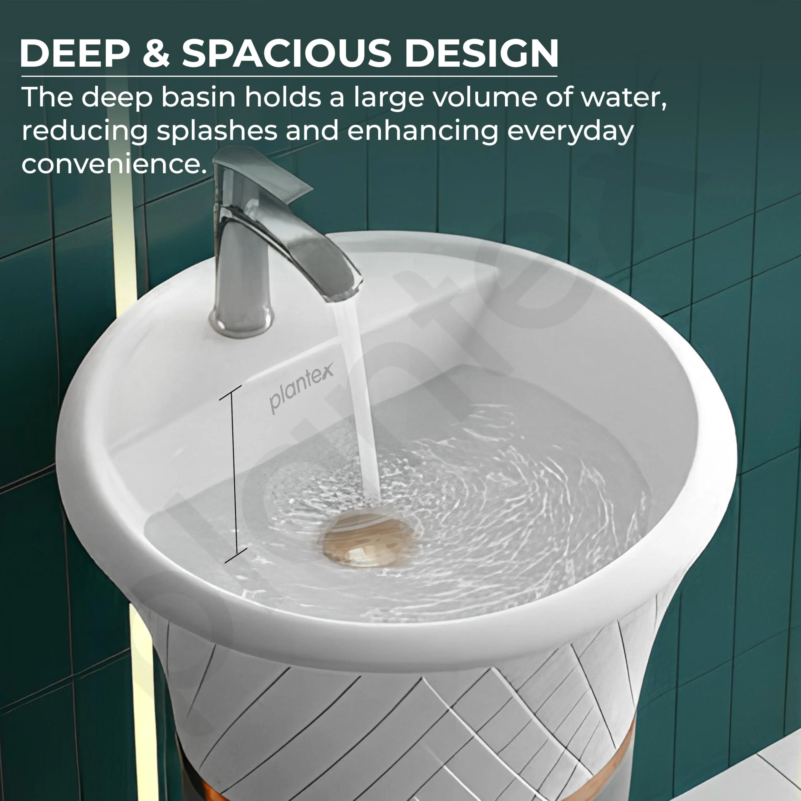Plantex Acrylic Resin & Quartz Pedestal Basin for Bathroom/Designer One Piece Pedestal Free Standing Round Wash Basin for living Room/Hotel (White & Grey) - Image 7