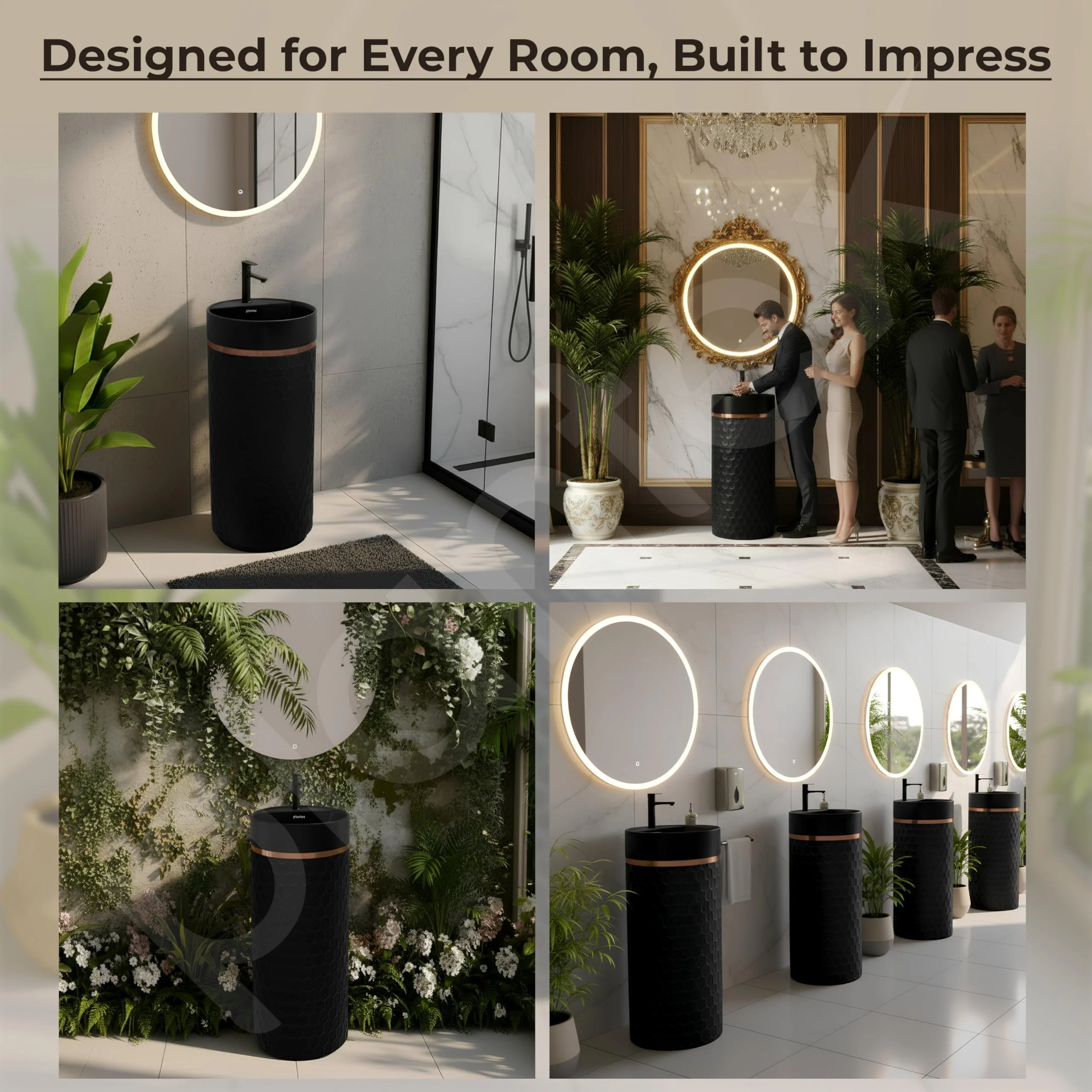 Plantex Acrylic Resin & Quartz Pedestal Basin for Bathroom/One Piece Pedestal Free Standing Round Wash Basin for living Room/Hotel (Black) - Image 3