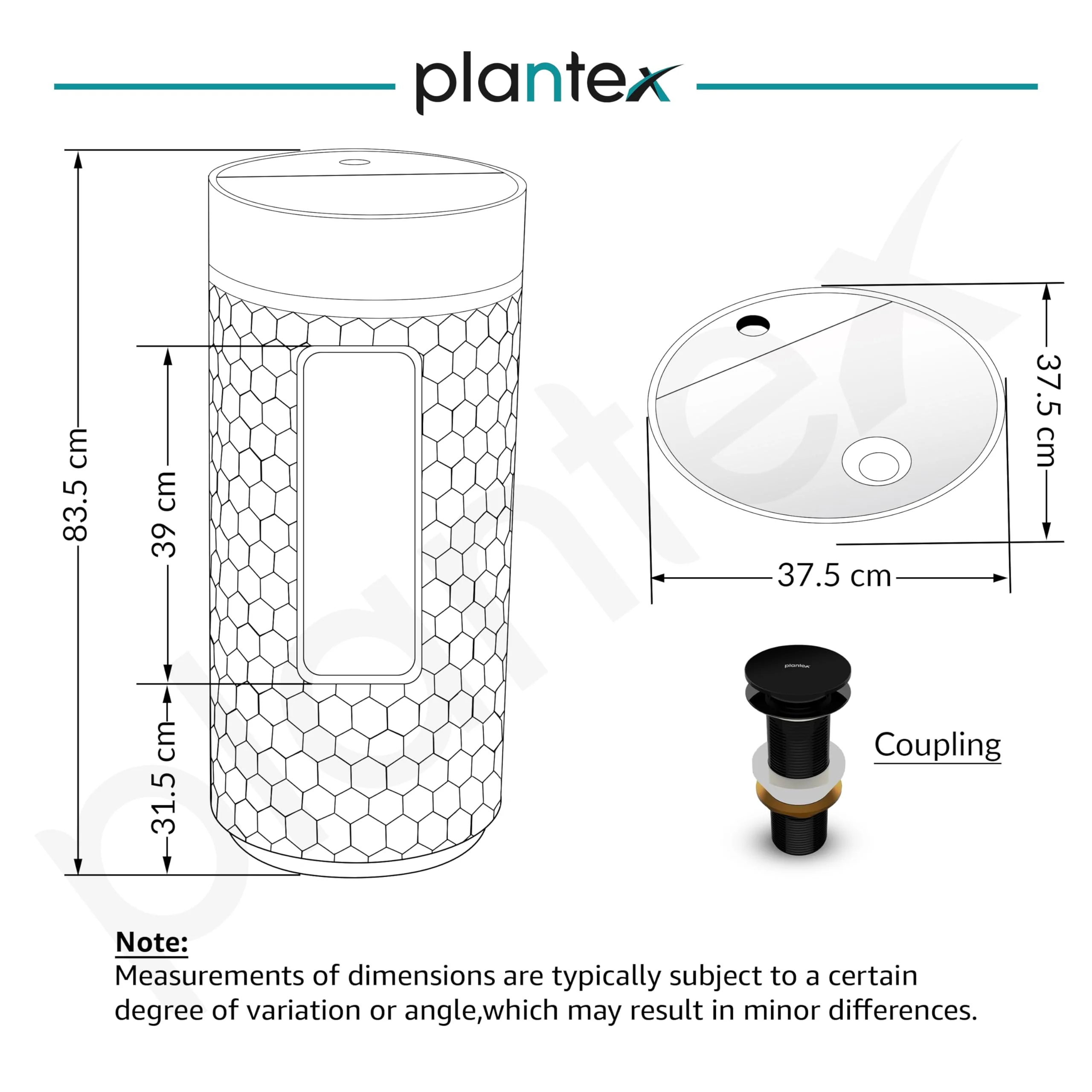 Plantex Acrylic Resin & Quartz Pedestal Basin for Bathroom/One Piece Pedestal Free Standing Round Wash Basin for living Room/Hotel (Black) - Image 4