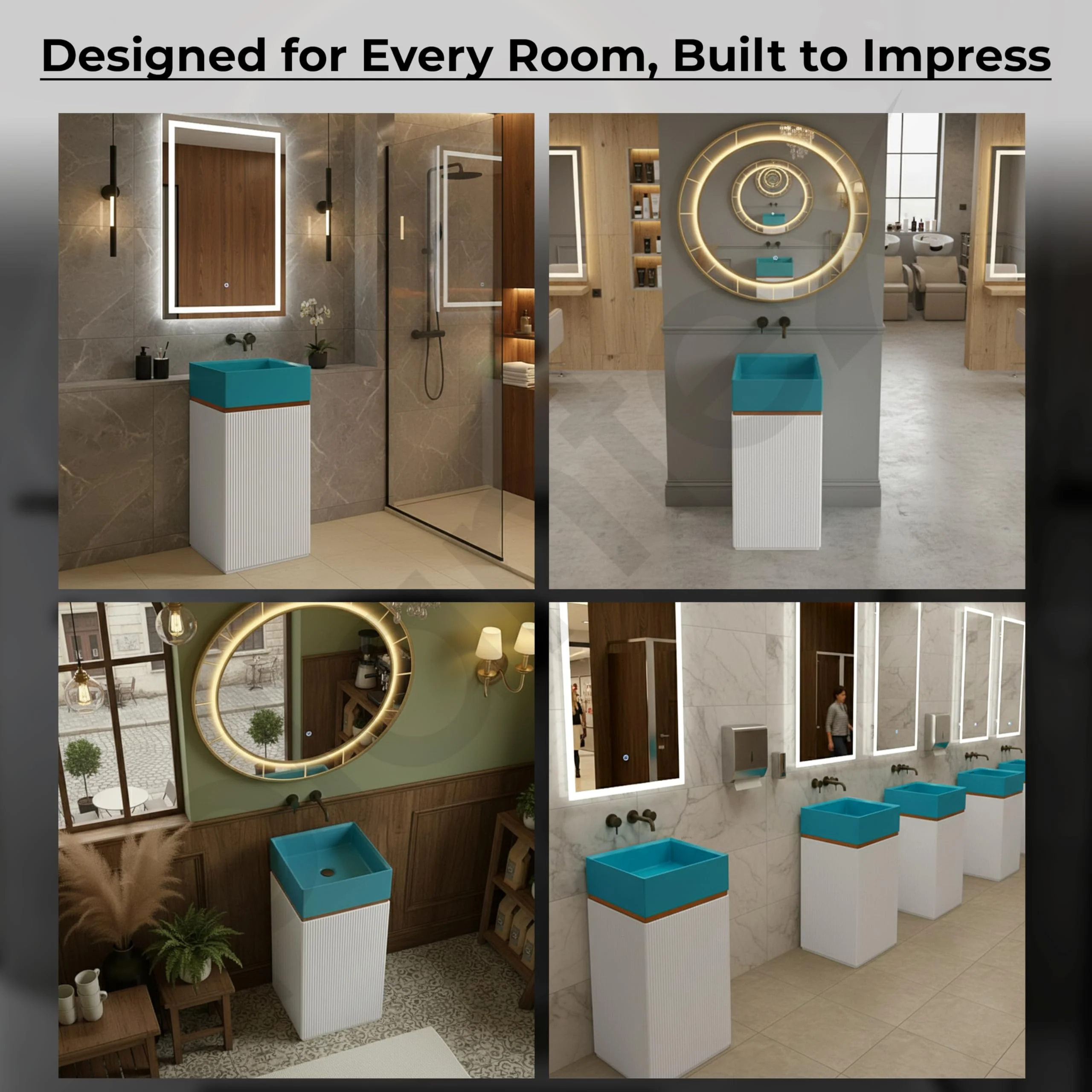 Plantex Acrylic Resin & Quartz Pedestal Basin for Bathroom/One Piece Pedestal Free Standing Square Wash Basin for living Room/Hotel (Blue & White) - Image 4