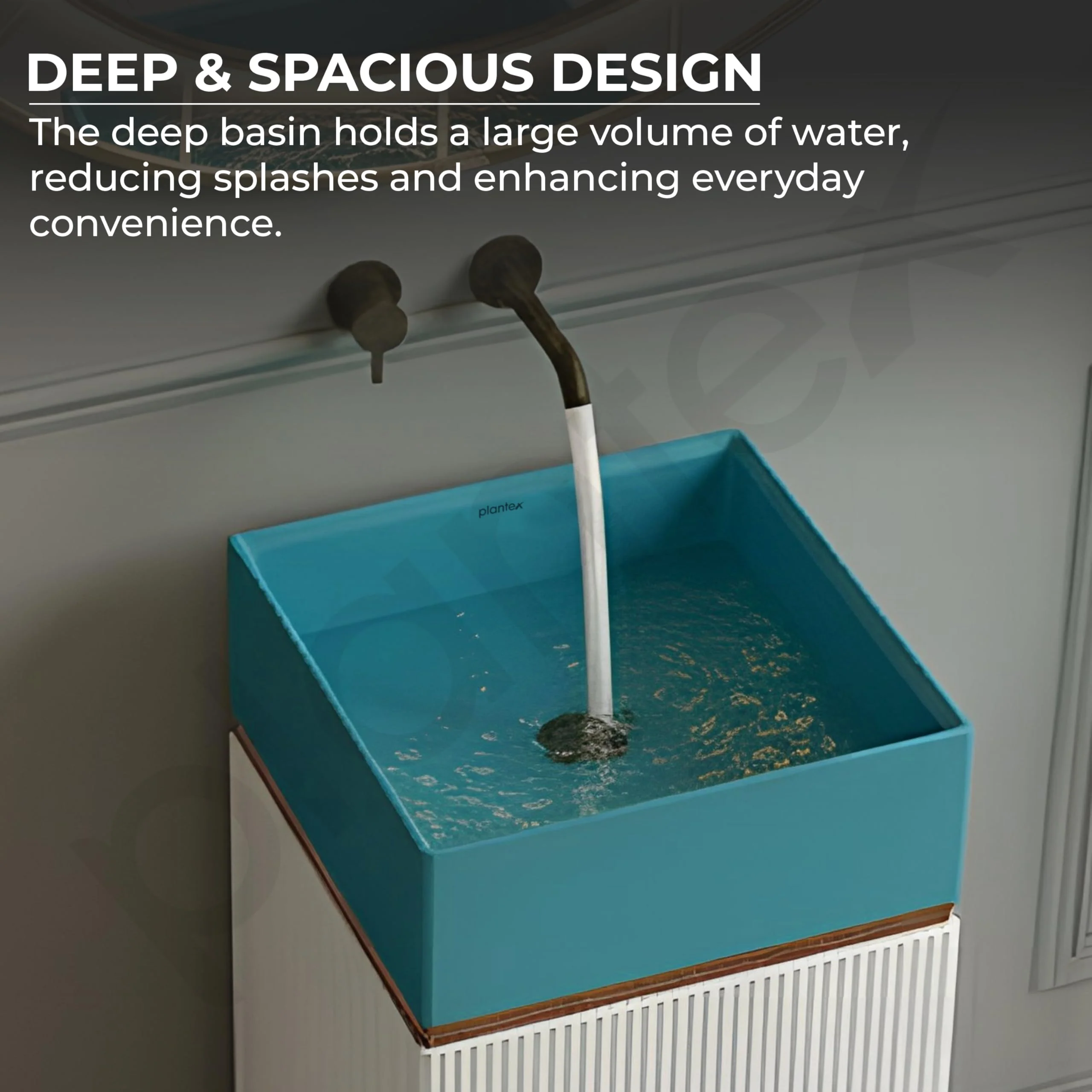 Plantex Acrylic Resin & Quartz Pedestal Basin for Bathroom/One Piece Pedestal Free Standing Square Wash Basin for living Room/Hotel (Blue & White) - Image 7
