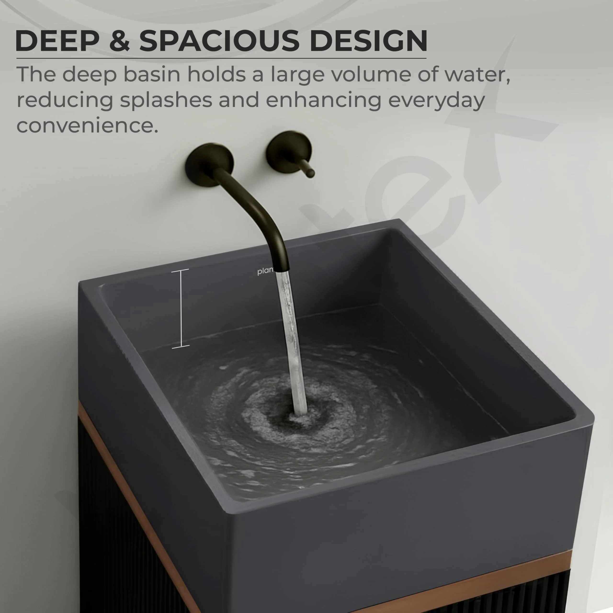 Plantex Acrylic Resin & Quartz Pedestal Basin for Bathroom/One Piece Pedestal Free Standing Square Wash Basin for living Room/Hotel (Grey & Black) - Image 7