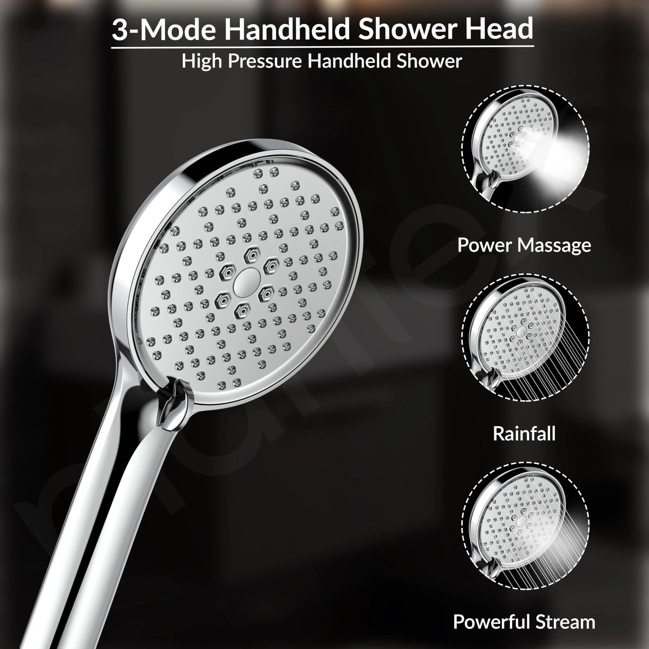 Plantex Acrylonitrile Butadiene Styrene Hand Shower For Bathroom/5 Inch Round Multi-Function 3 Mode Shower Hand/Hand Shower With 1.5 Meter Flexible Tube And Wall Hook-(Chrome) - Image 4