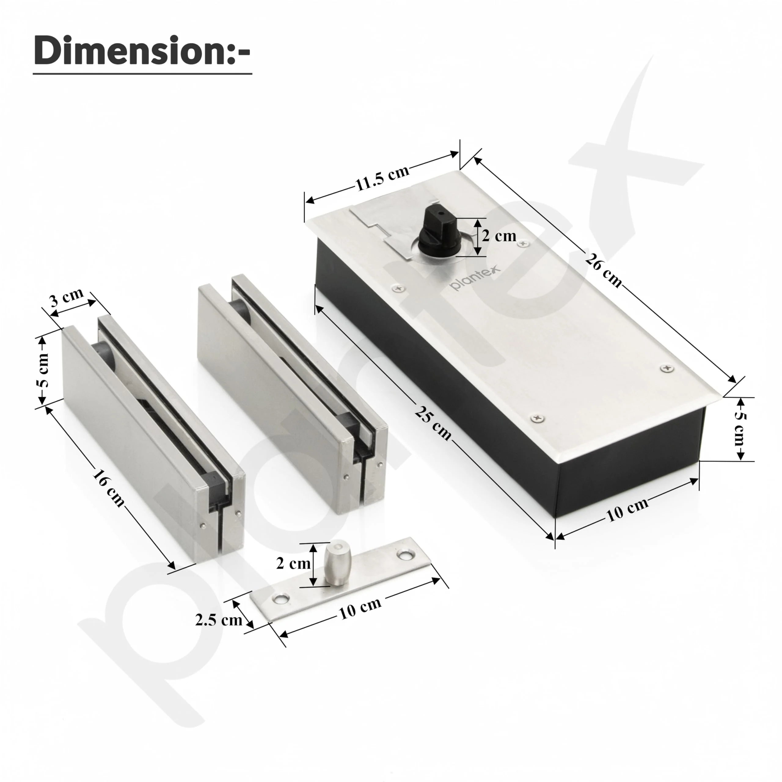 Plantex (Algo) Floor Spring for Glass Door/Patch Tap/Patch Lock for Glass Door - Matt (90 kg) - Image 2