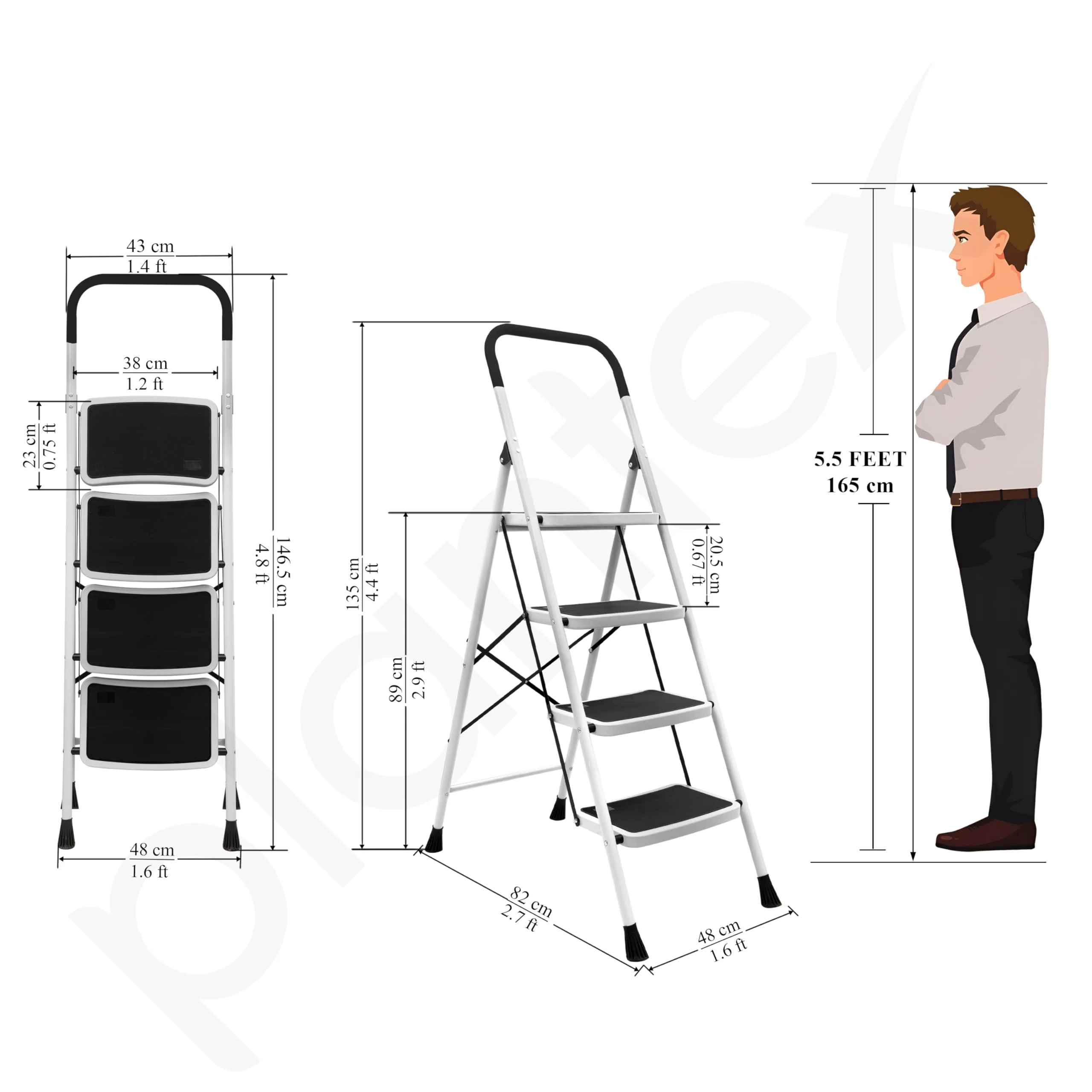 Plantex Alloy Steel 4 Step Ladder For Home/Foldable Strong Wide Step Ladder/Anti- Skid 4 Step Ladder - (White & Black) - Image 4