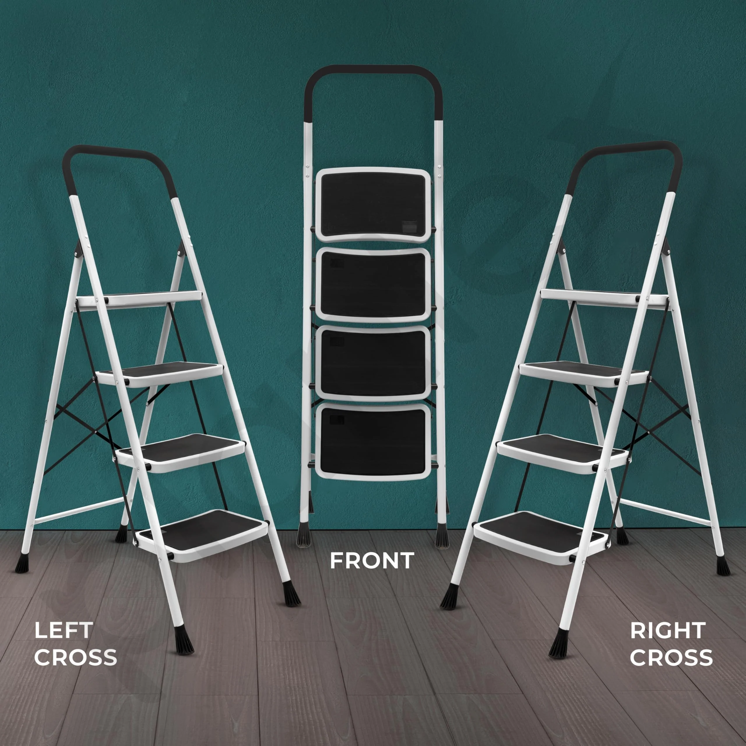 Plantex Alloy Steel 4 Step Ladder For Home/Foldable Strong Wide Step Ladder/Anti- Skid 4 Step Ladder - (White & Black) - Image 7