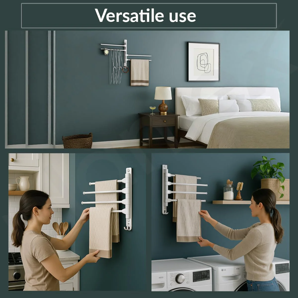 Plantex Aluminium 4-Arm Bathroom Swing Hanger Towel Rack/Holder for Bathroom/Towel Stand/Bathroom Accessories(Silver) - Image 7