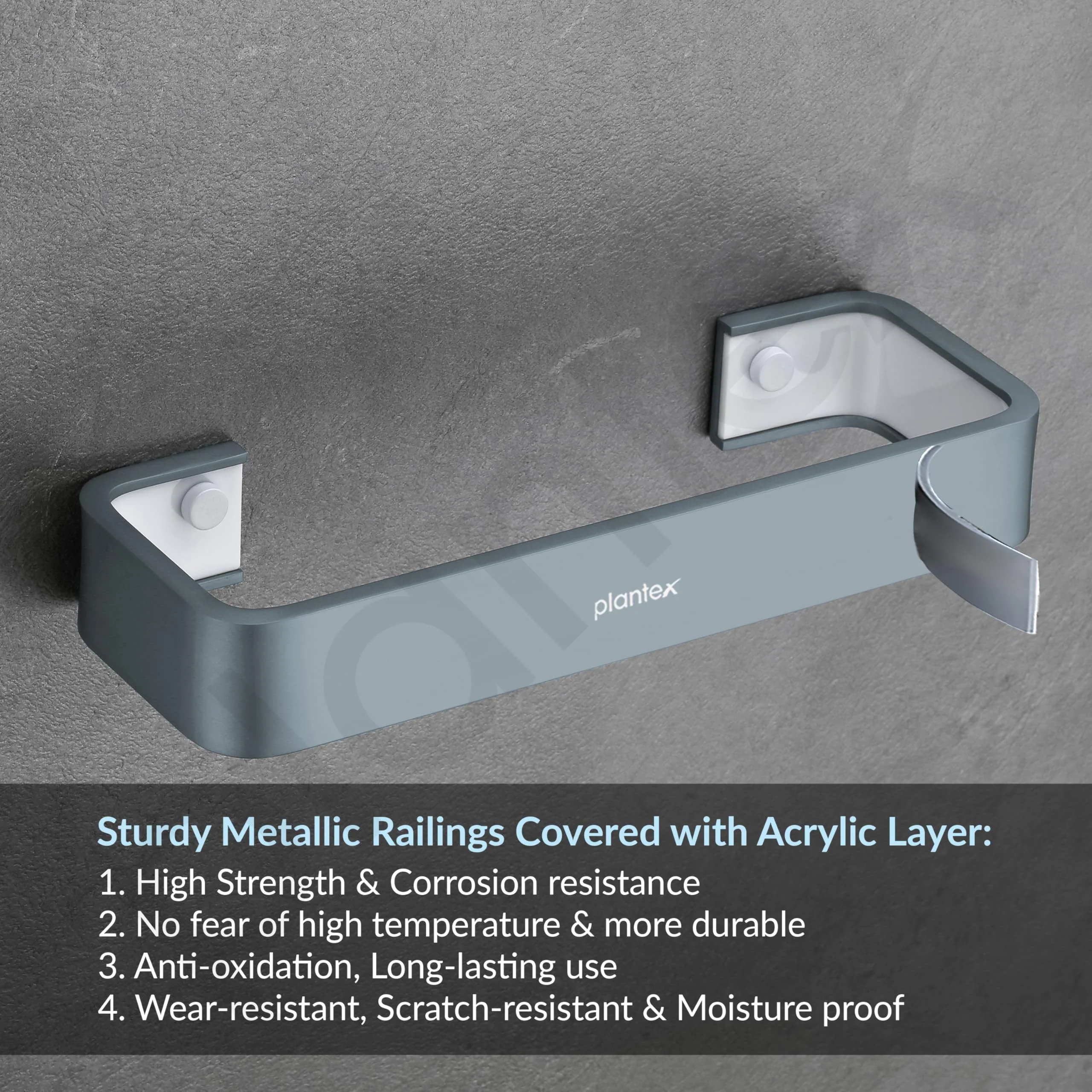 Plantex Aluminium and Acrylic Towel Hanger for wash Basin/Single Towel Rod for Bathroom/Hand Towel Hanger/Bathroom Accessories (Grey and Milky White) 9 Inch - Image 5