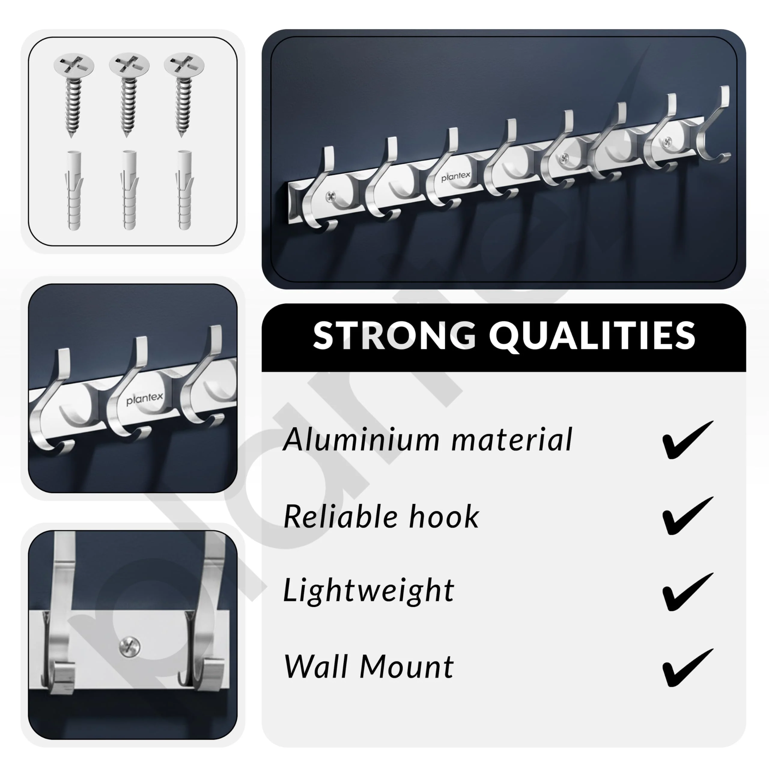 Plantex Aluminium Cloth Hanger Wall Mounted with 8 Hooks for Bathroom/Kitchen - Cloth Hanger/Towel Hanger/Keys Holder - Pack of 2 (8 Hooks, Chrome) - Image 5