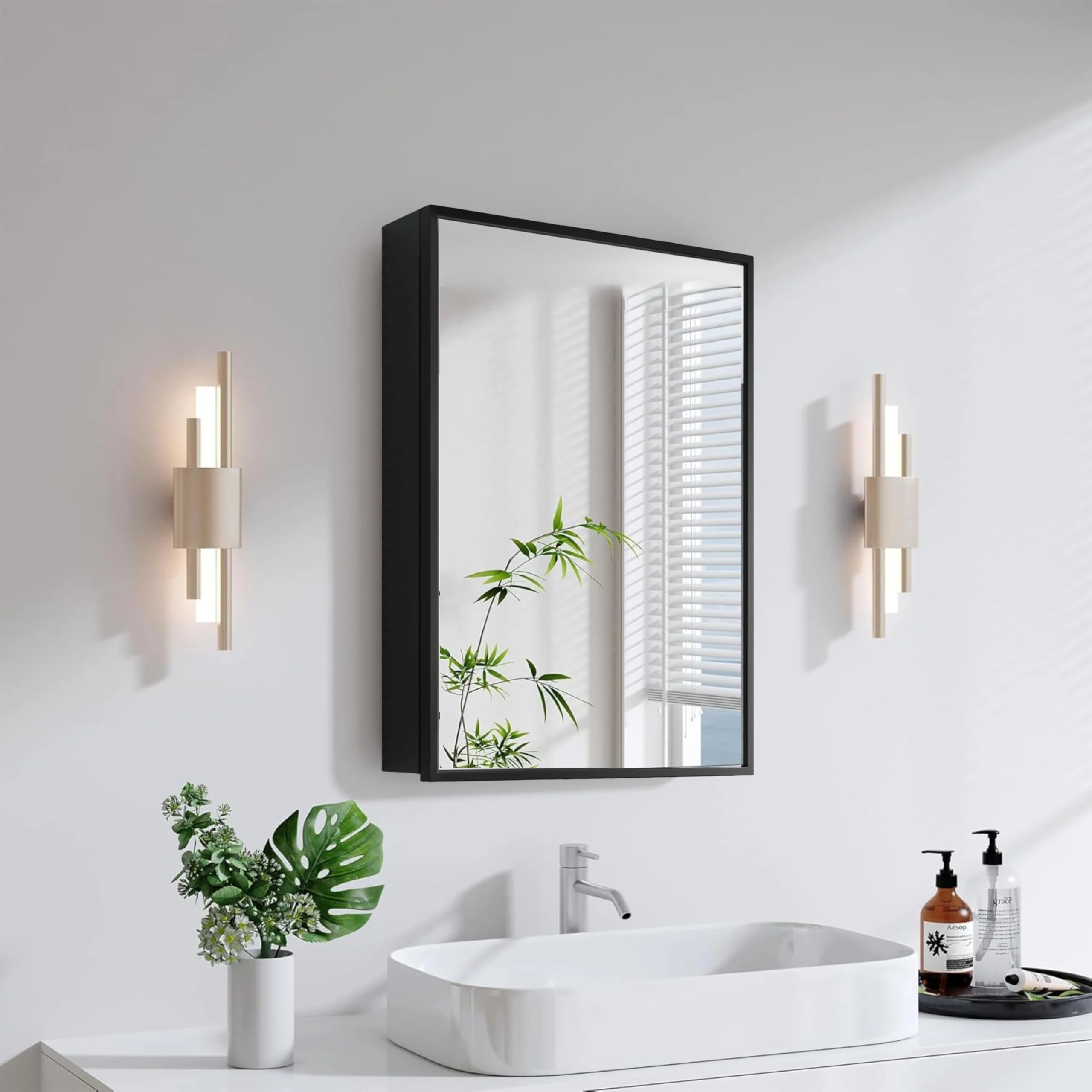 Plantex Aluminium Framed Bathroom Cabinet with Mirror/Heavy-Duty Steel Body Bathroom Storage Organizer/Shelf - 12x18 Inch, Black - Image 3