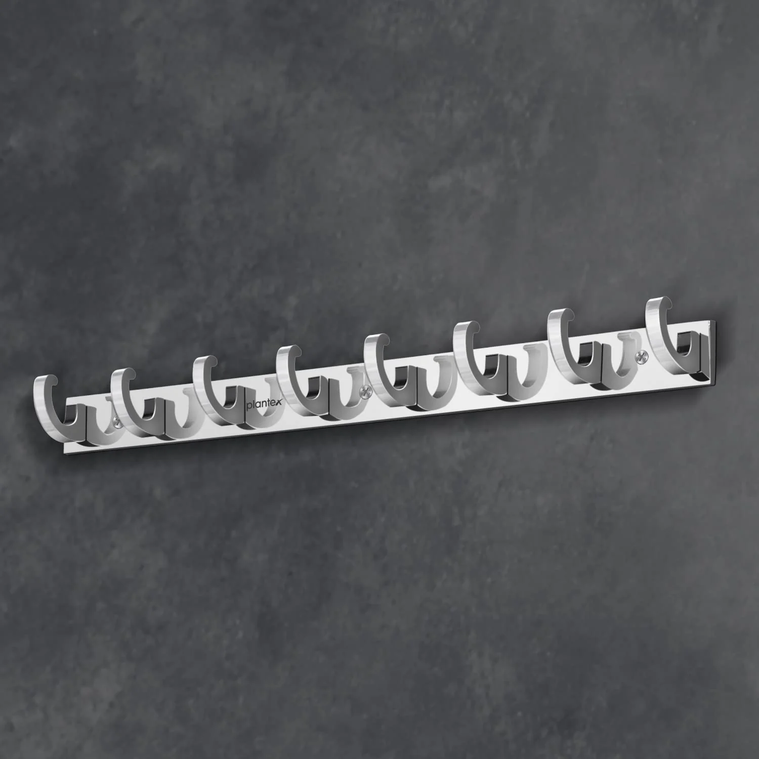 Plantex Aluminium Hook Rail for Bathroom/Cloth and Towel Hanger for Wall/Hook Rail Bar for Clothes - Pack of 2 (8 Pin, Chrome) - Image 4
