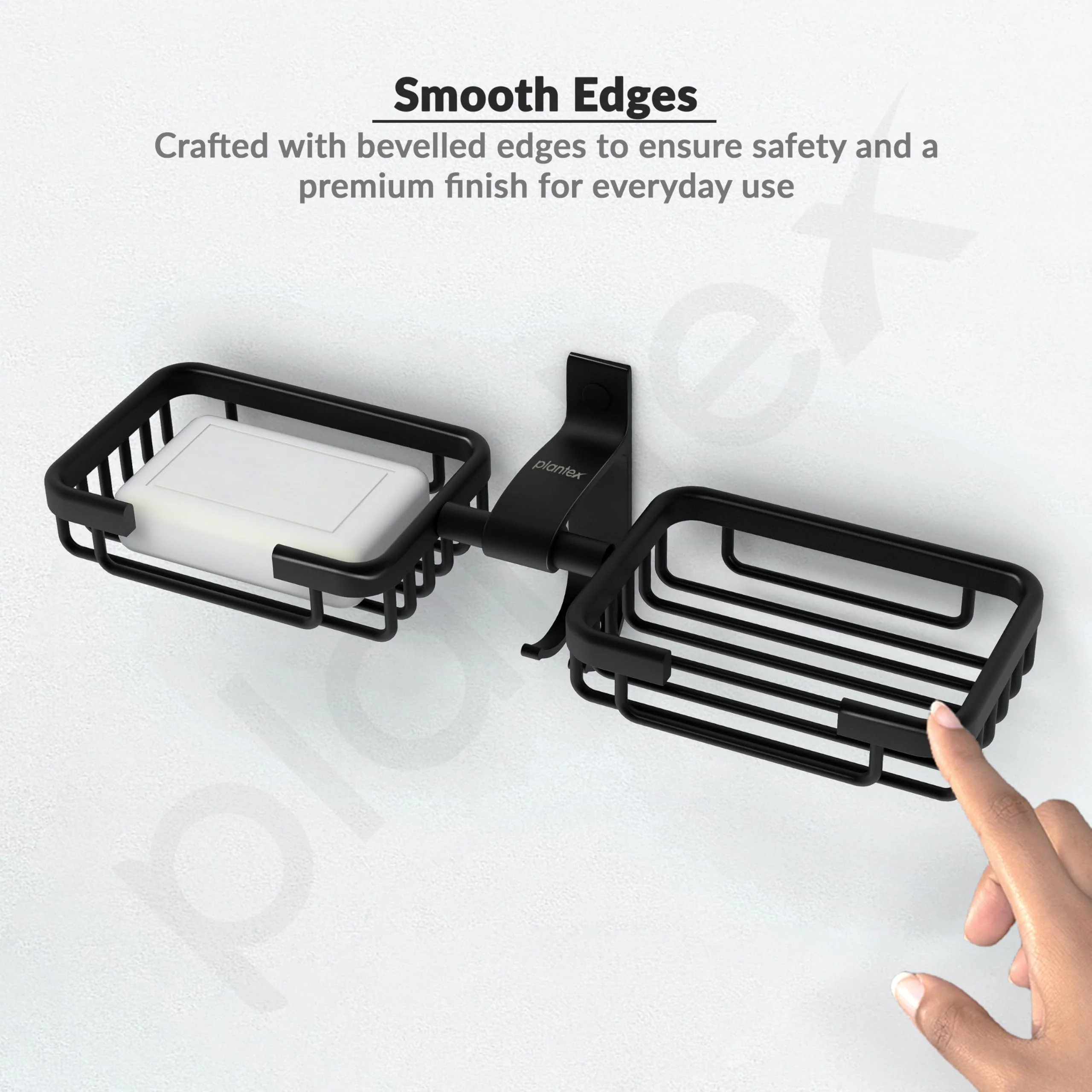 Plantex Aluminum Bathroom Dual Soap Holder with Hook/Soap Stand/Soap Dish/Bathroom Accessories - Black - Image 5