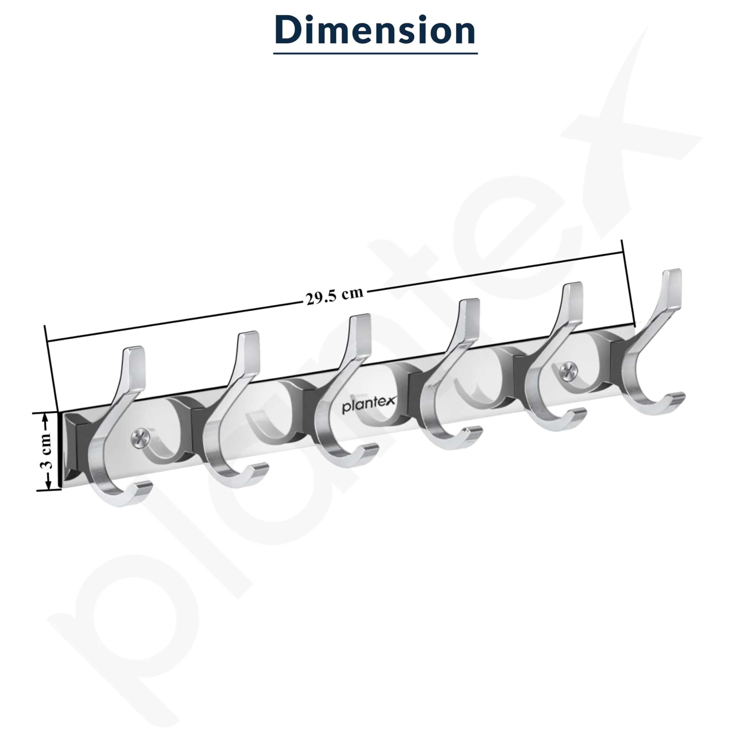 Plantex Aluminum Hook Rail with 6-Hooks for Walls of Bathroom/Kitchen–Hook Rail Bar for Clothes/Towel/Keys-Pack of 2 (6 Hooks,Chrome) - Image 4