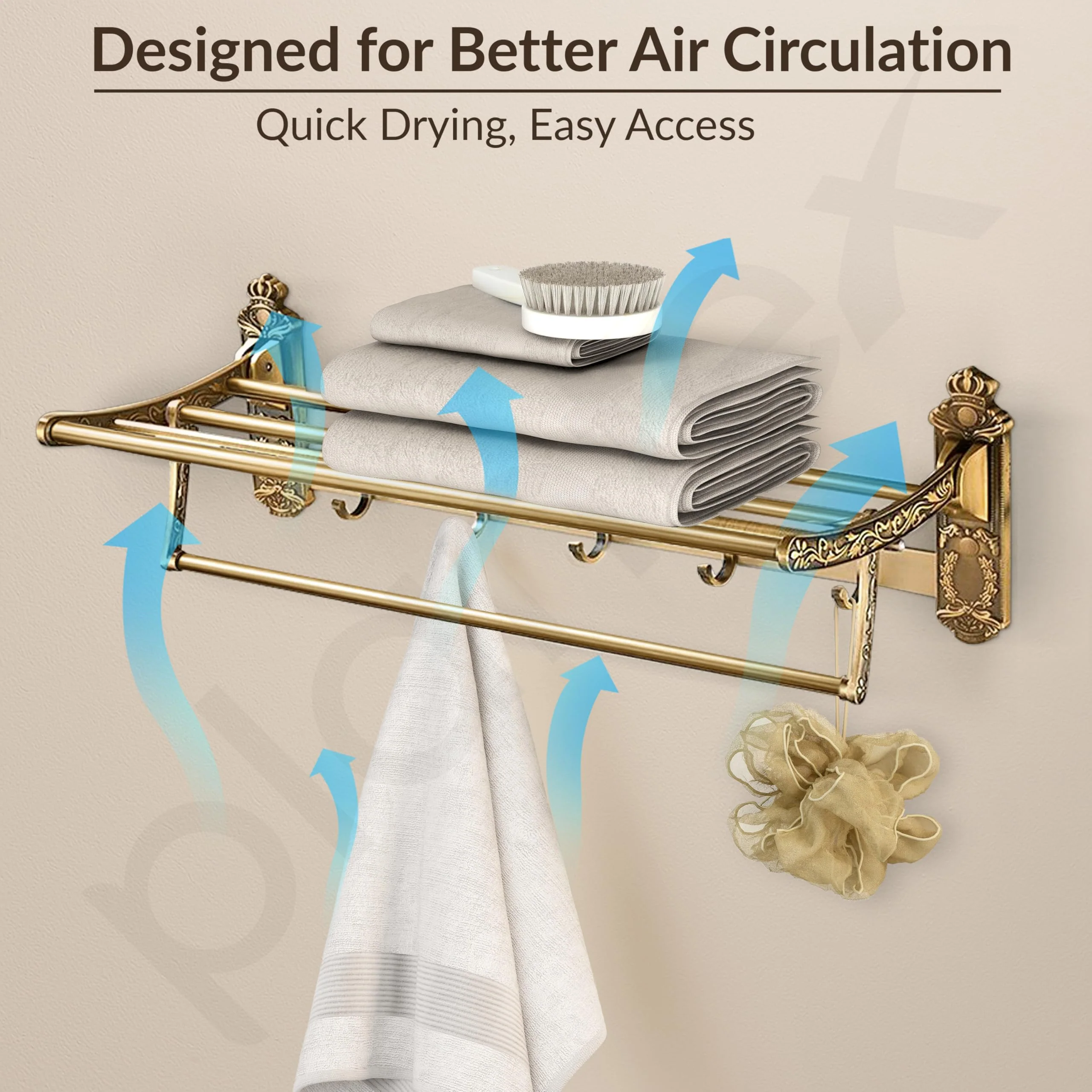 Plantex Antique Aluminum Folding Towel Rack for Bathroom/Folding Towel Stand/Towel Hanger/Bathroom Accessories (24 Inch) - Image 6
