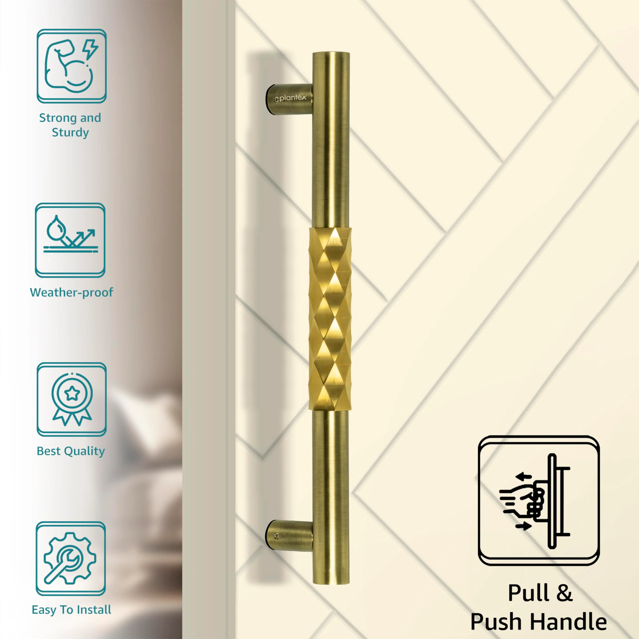 Plantex Aura Main Door Handle/Door Handle For Main Door/14 Inch Push Pull Handle For Home/Office/Hotel (Pack Of 1, Brass Antique&Pvd Gold Finish) - Image 3