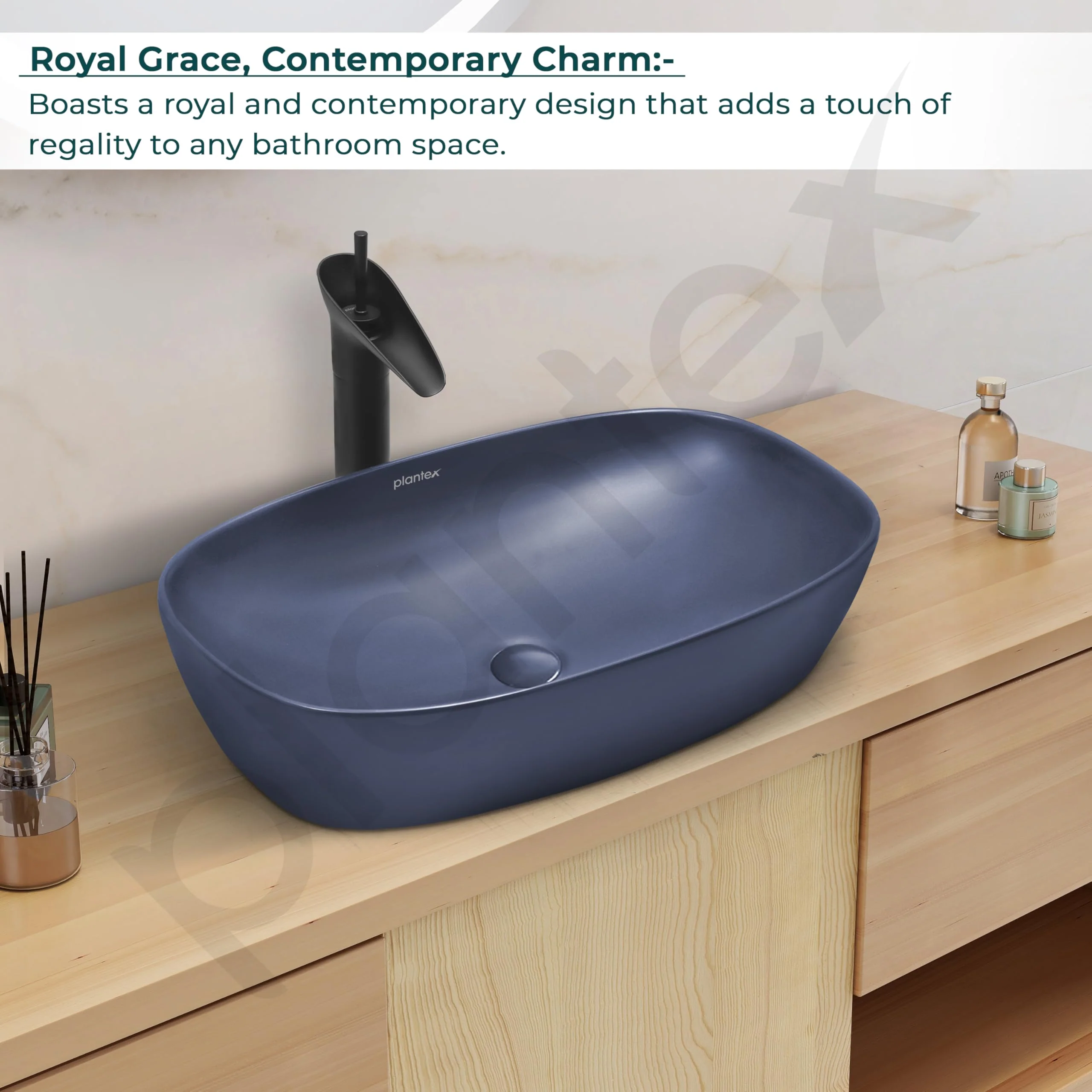 Plantex Basin for Bathroom/Ceramic Table Top Wash Basin/Over Counter Washbasin for Restaurant/Hotel (Matt Blue - 23 x 15 x 5.5 Inch) - Image 2
