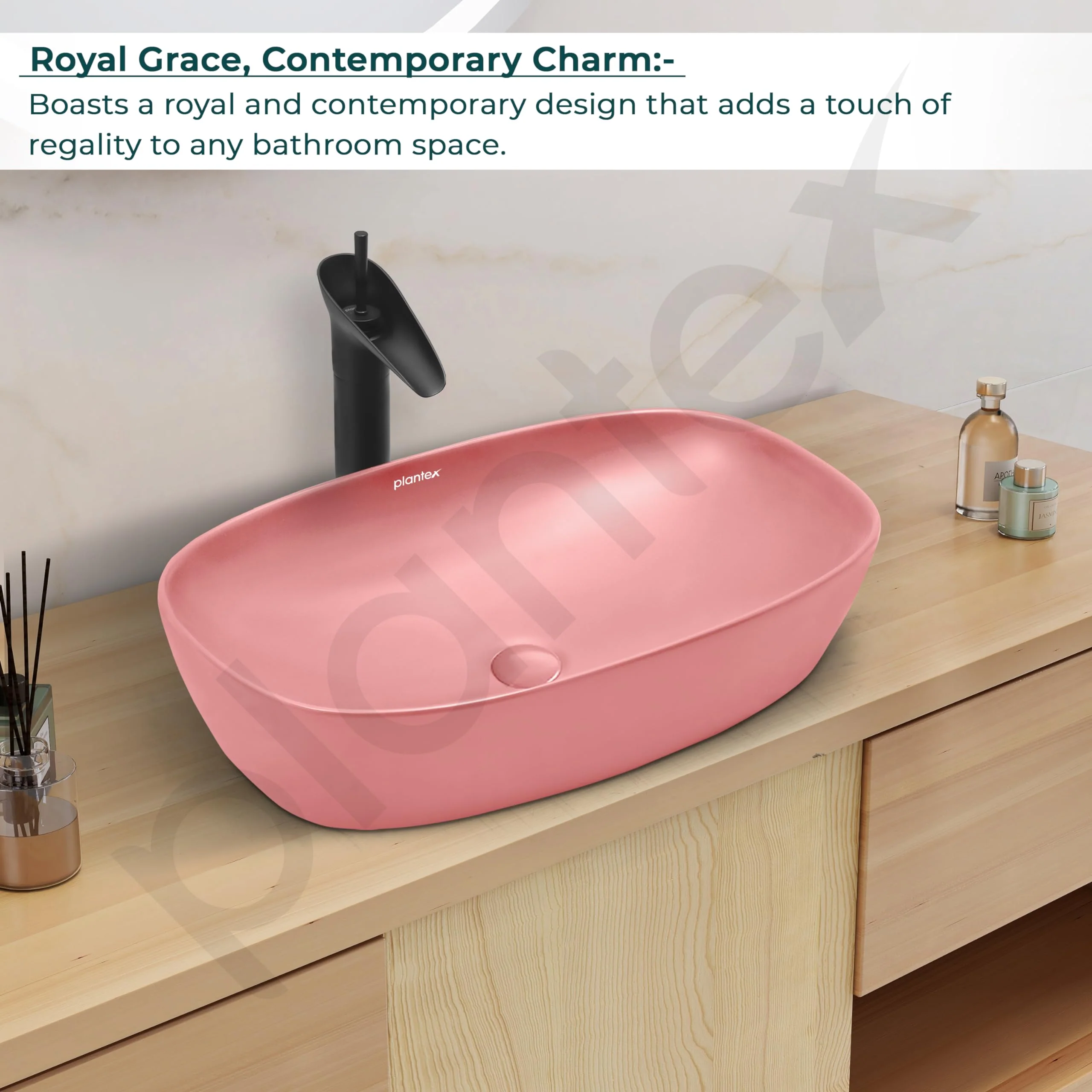 Plantex Basin for Bathroom/Ceramic Table Top Wash Basin/Over Counter Washbasin for Restaurant/Hotel (Matt Pink, 23 x 14.5 x 5 Inch) - Image 5