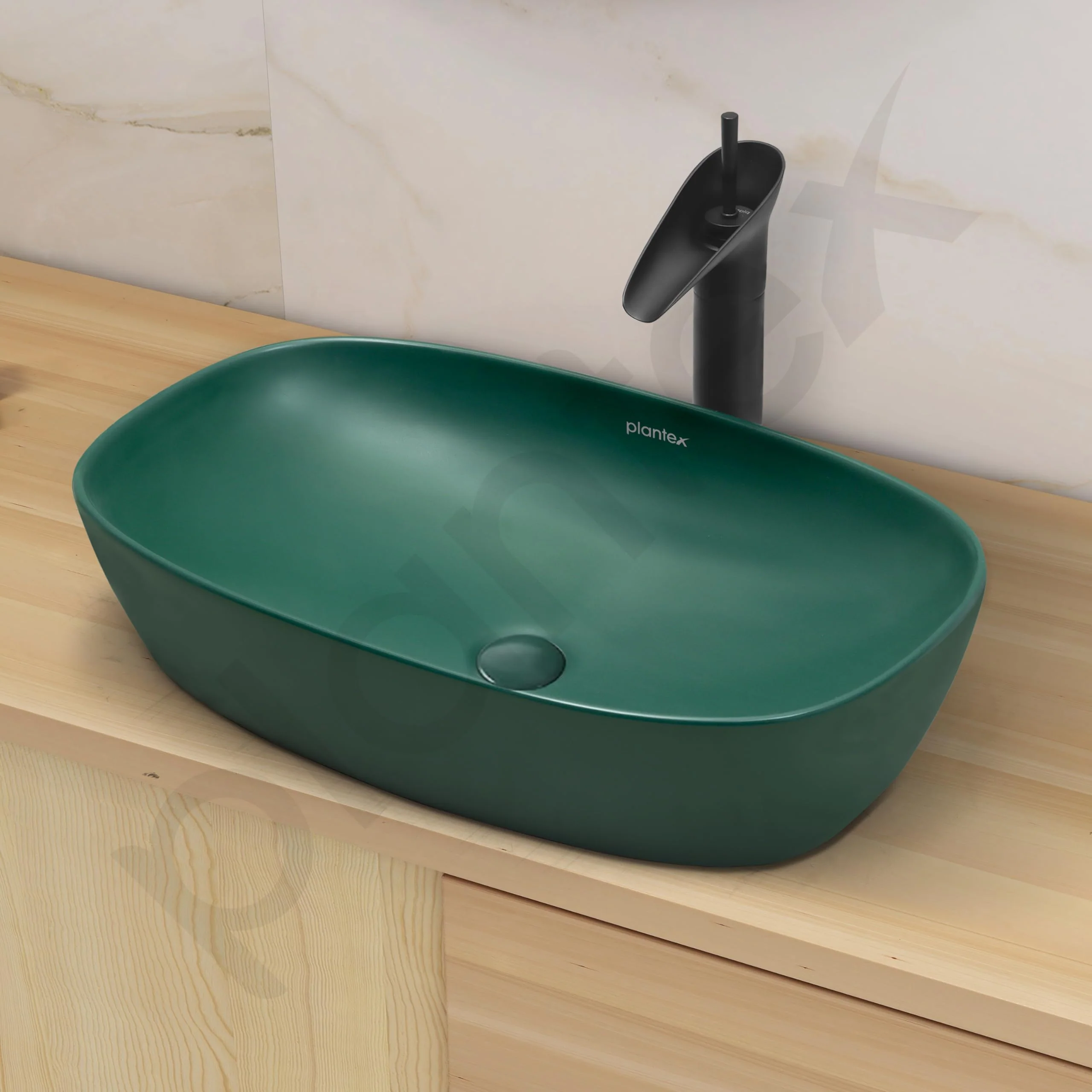 Plantex Basin for Bathroom/Ceramic Table Top Wash Basin/Over Counter Washbasin for Restaurant/Hotel (Square - Matt Green, 23 x 14.5 x 5 Inch) - Image 7