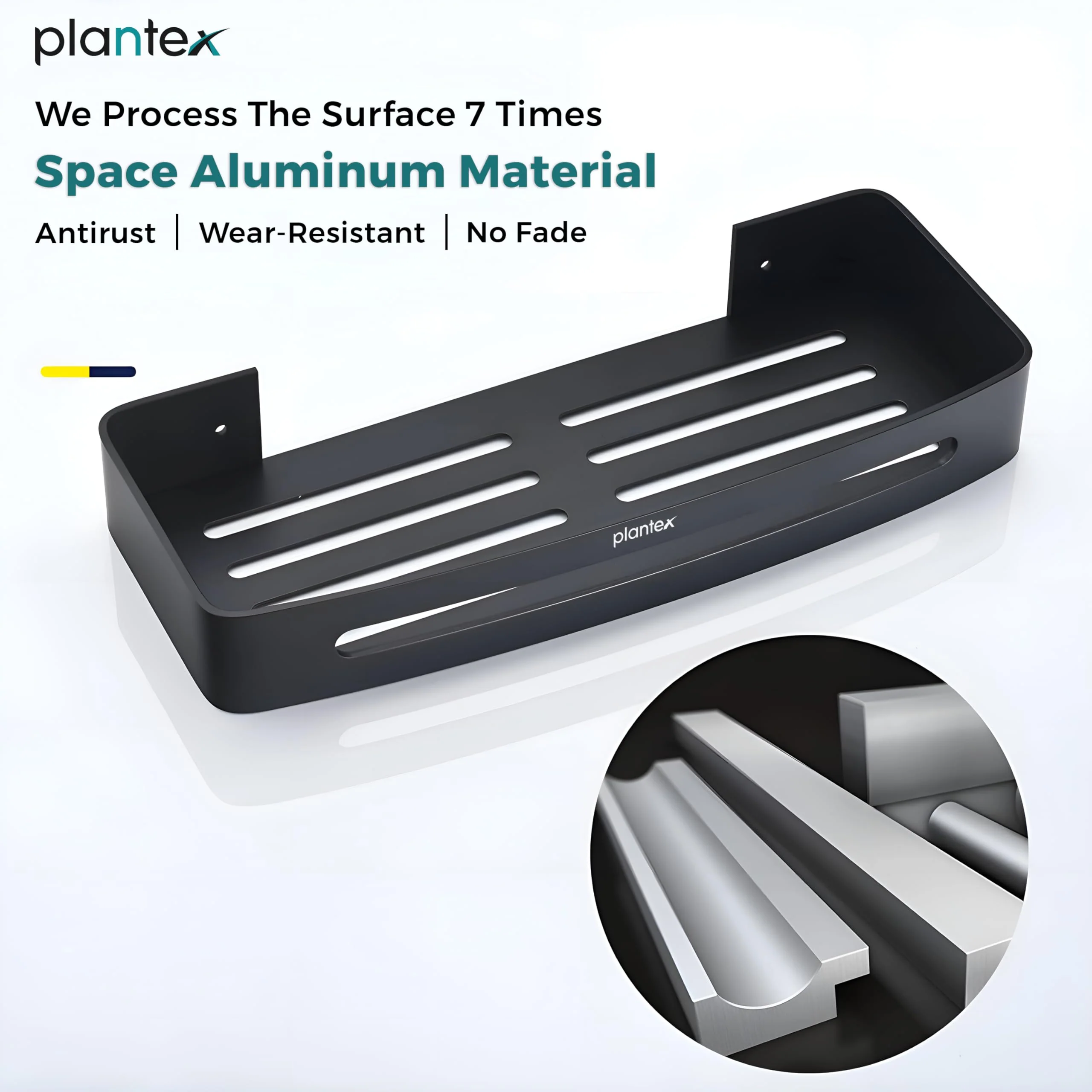 Plantex Bathroom Accessories Items/Space Aluminium Bathroom Shelf with Removable Hooks/Wall Mounted Shelf for Bathroom/Kitchen/Living Room - 12x5 inches, Black (Pack of 2) - Image 4