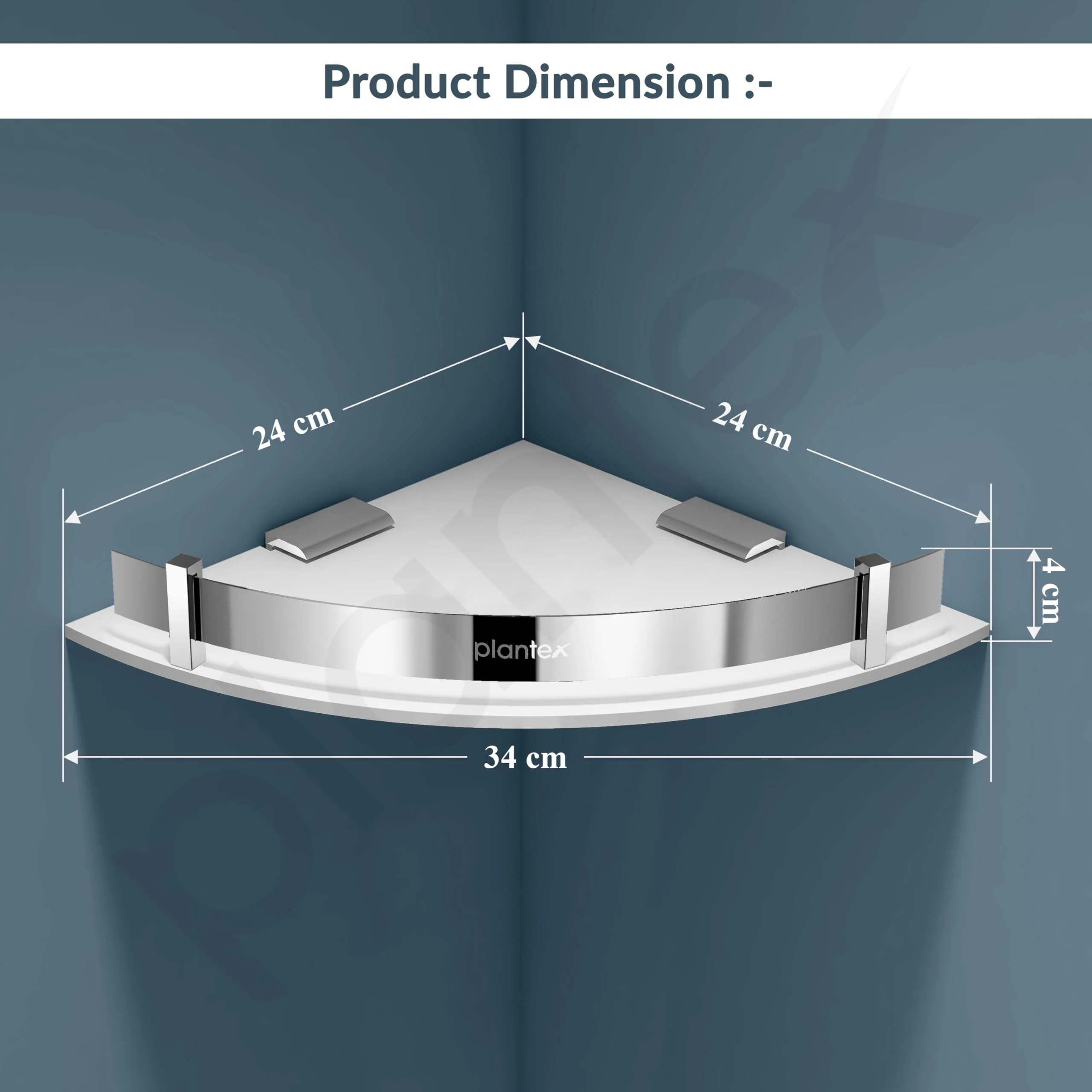 Plantex Bathroom Corner Shelf for Wall Acrylic/Wall Mounted Shelf for Bathroom with Stainless Steel Railings/Wash Room Accessories Items (White, 10x10 inches) - Image 4