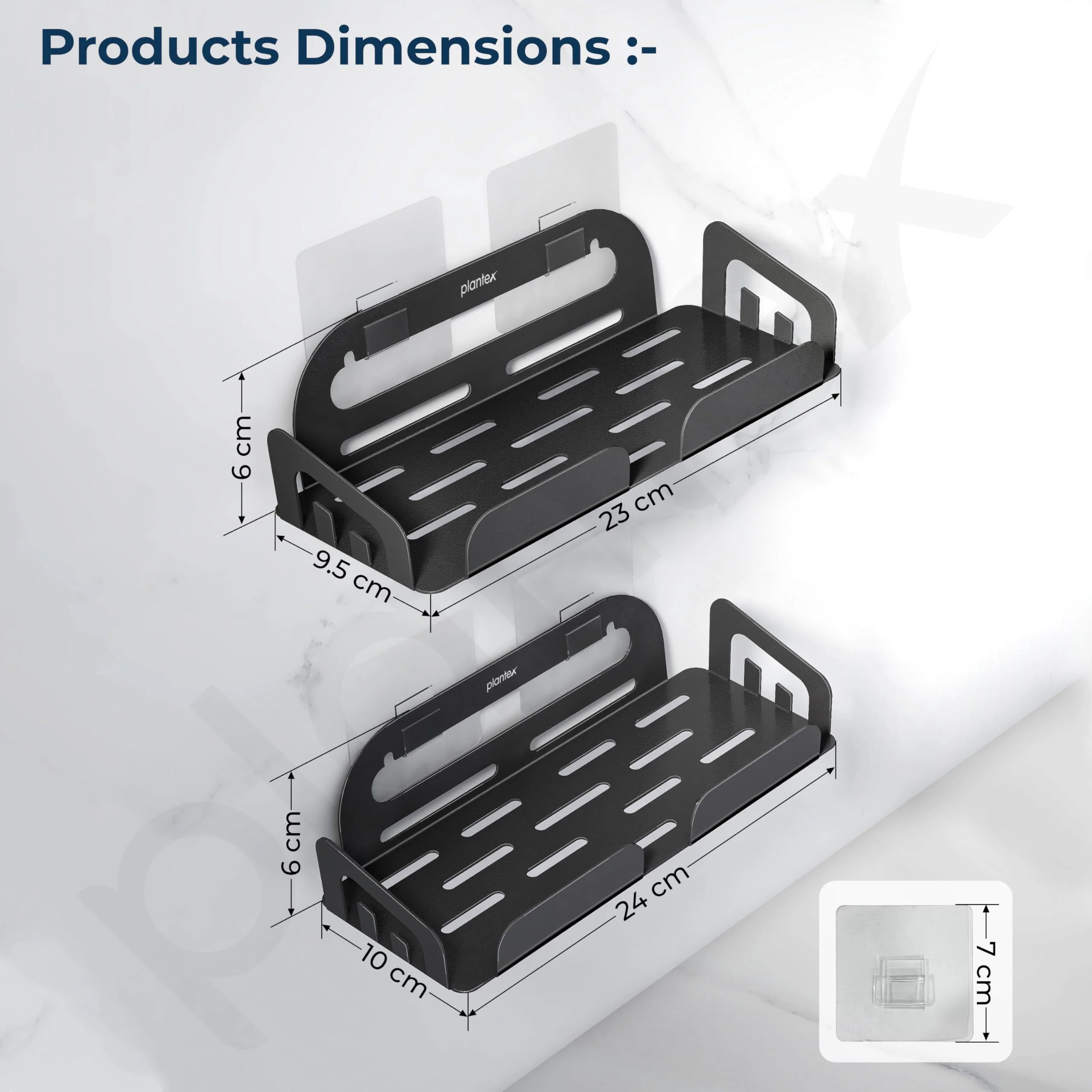Plantex Bathroom Organiser Without Drill/Self Adhesive Bathroom Shelf/Stainless Steel Shelf for Bathroom- Pack of 2 (10x4 Inch,Black) - Image 5