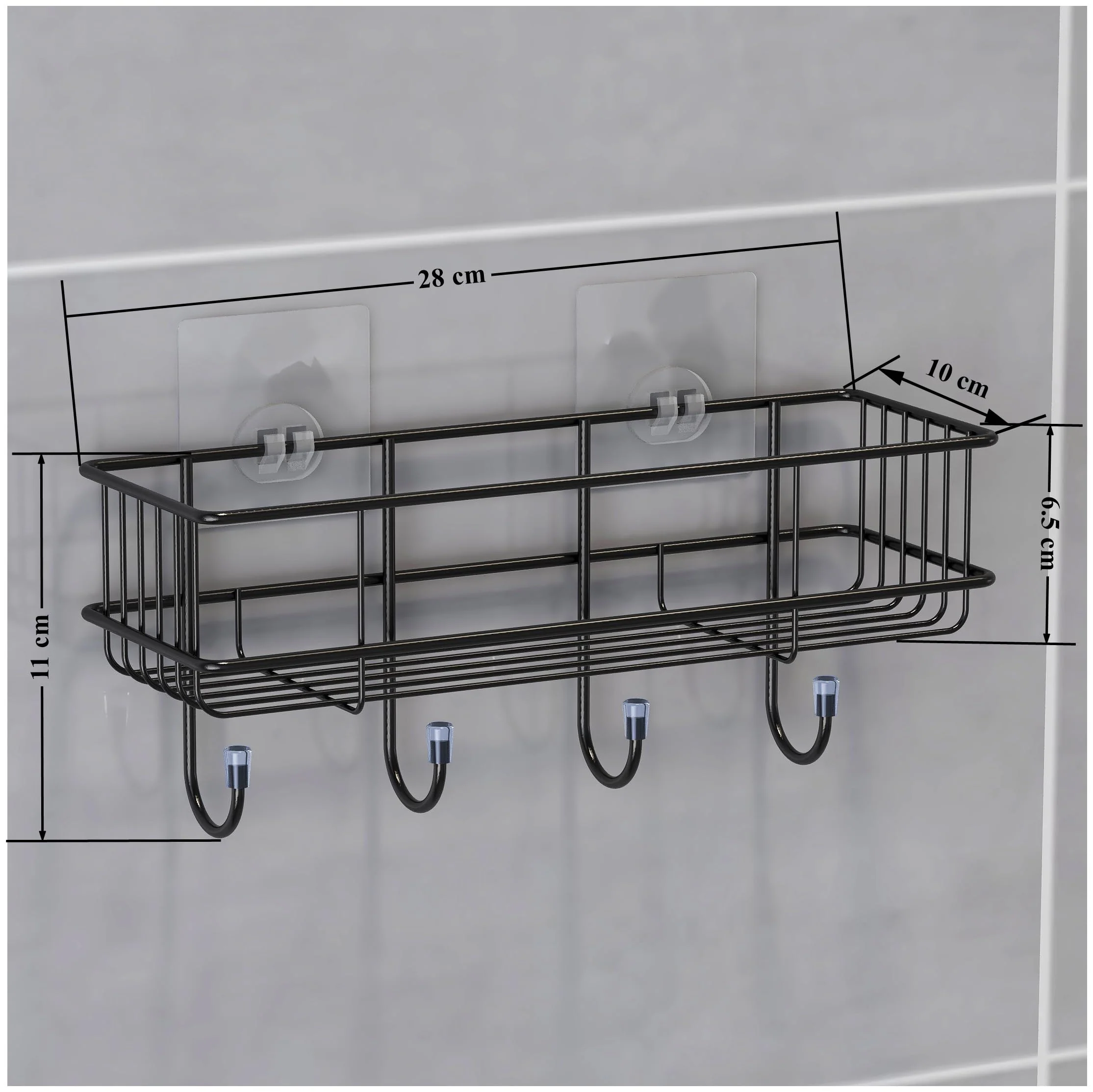 Plantex Bathroom Organizer Without Drill/GI Steel Self Adhesive Bathroom Shelf for Wall with Magic Stickers/Adhesive Shelf for Kitchen with Hooks & Magic Sticker - GI Steel (Pack of 2) - Image 2
